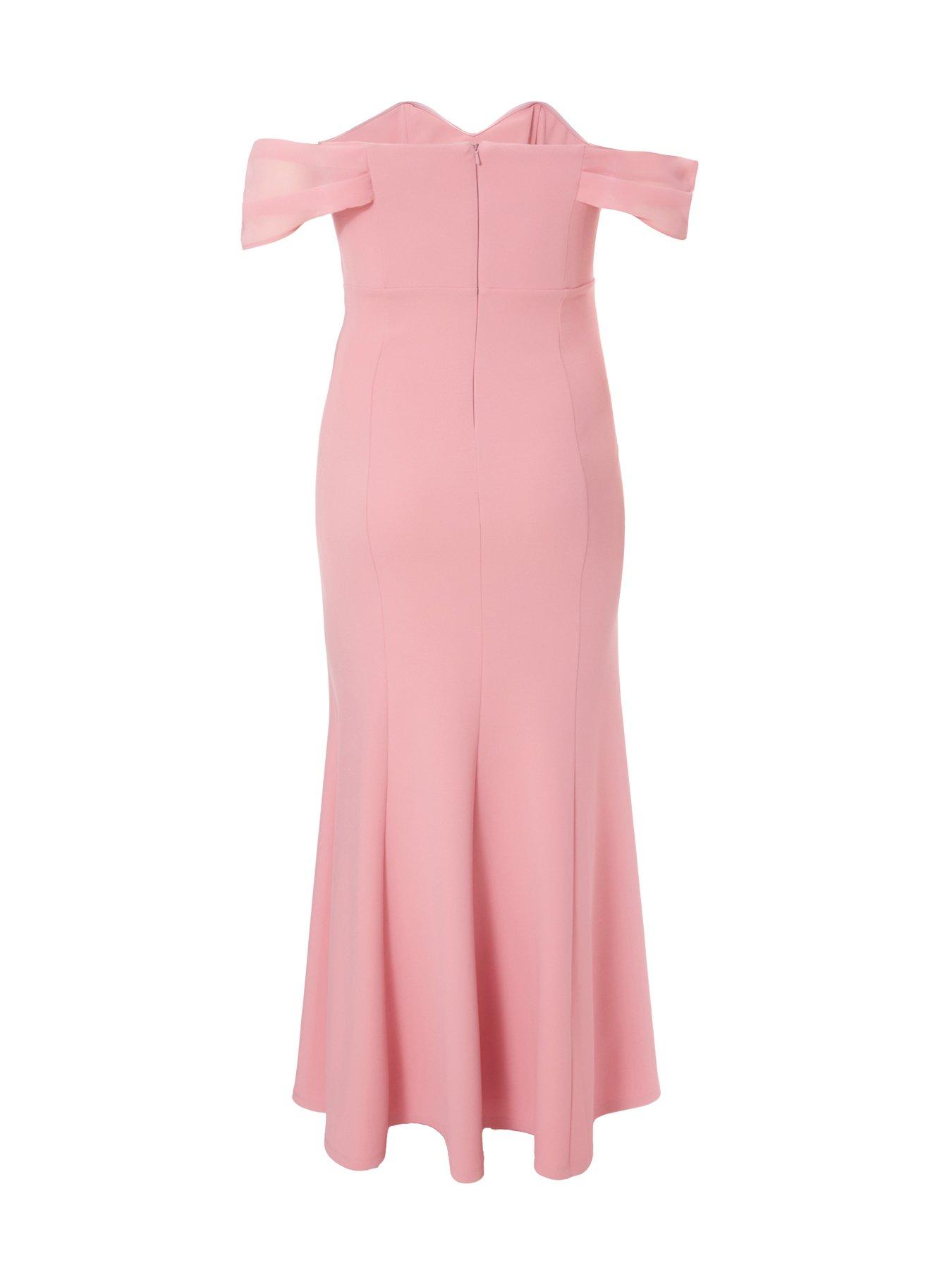  image of quiz-curve-blush-chiffon-bardot-maxi-dress