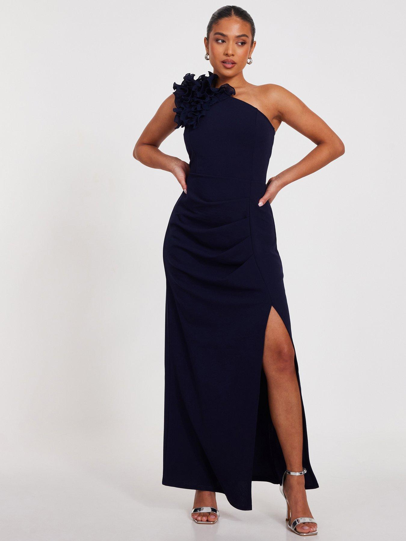 undefined Petite Navy One Shoulder Maxi Dress