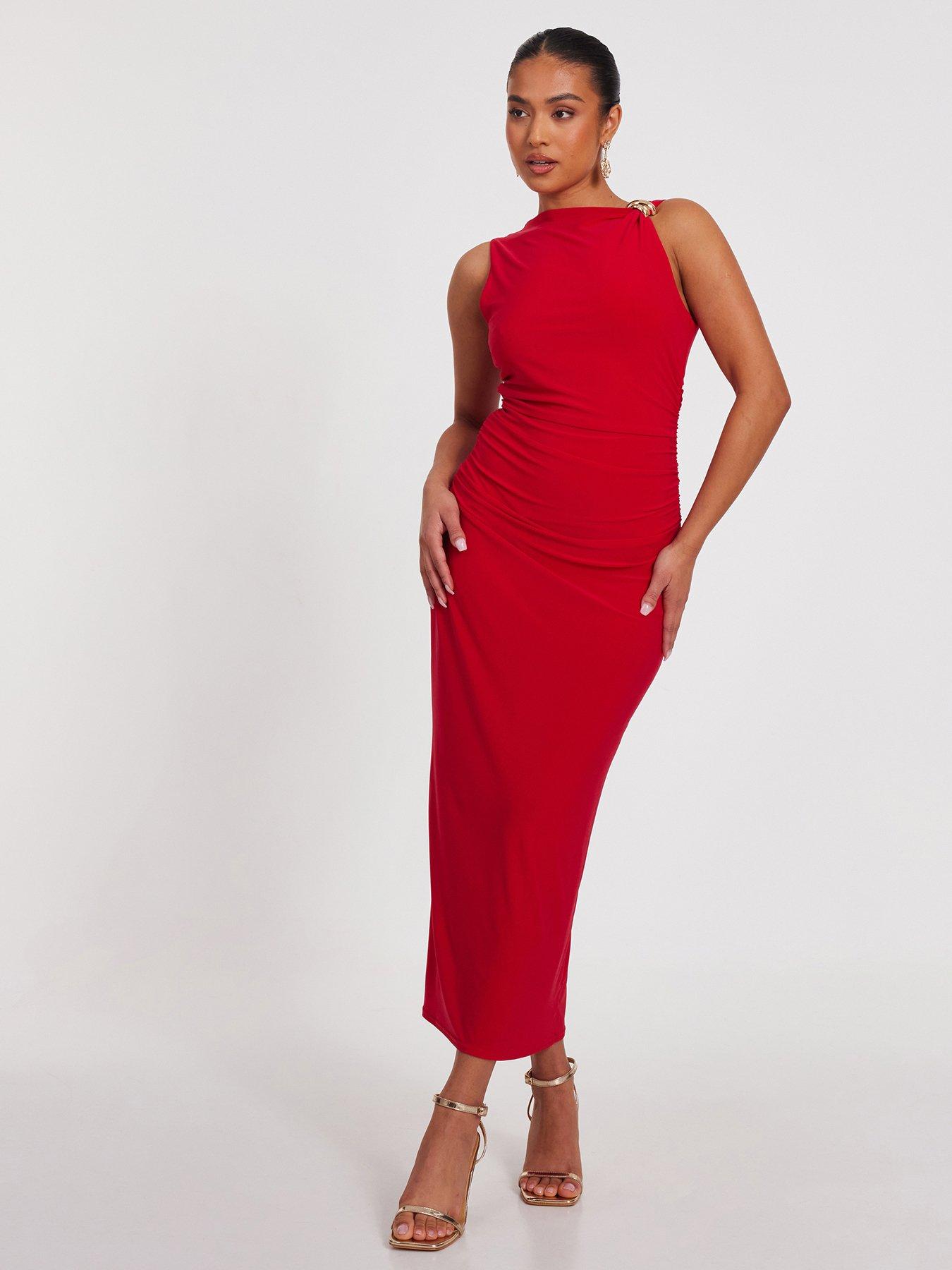 undefined Petite Red Ruched Midaxi Dress