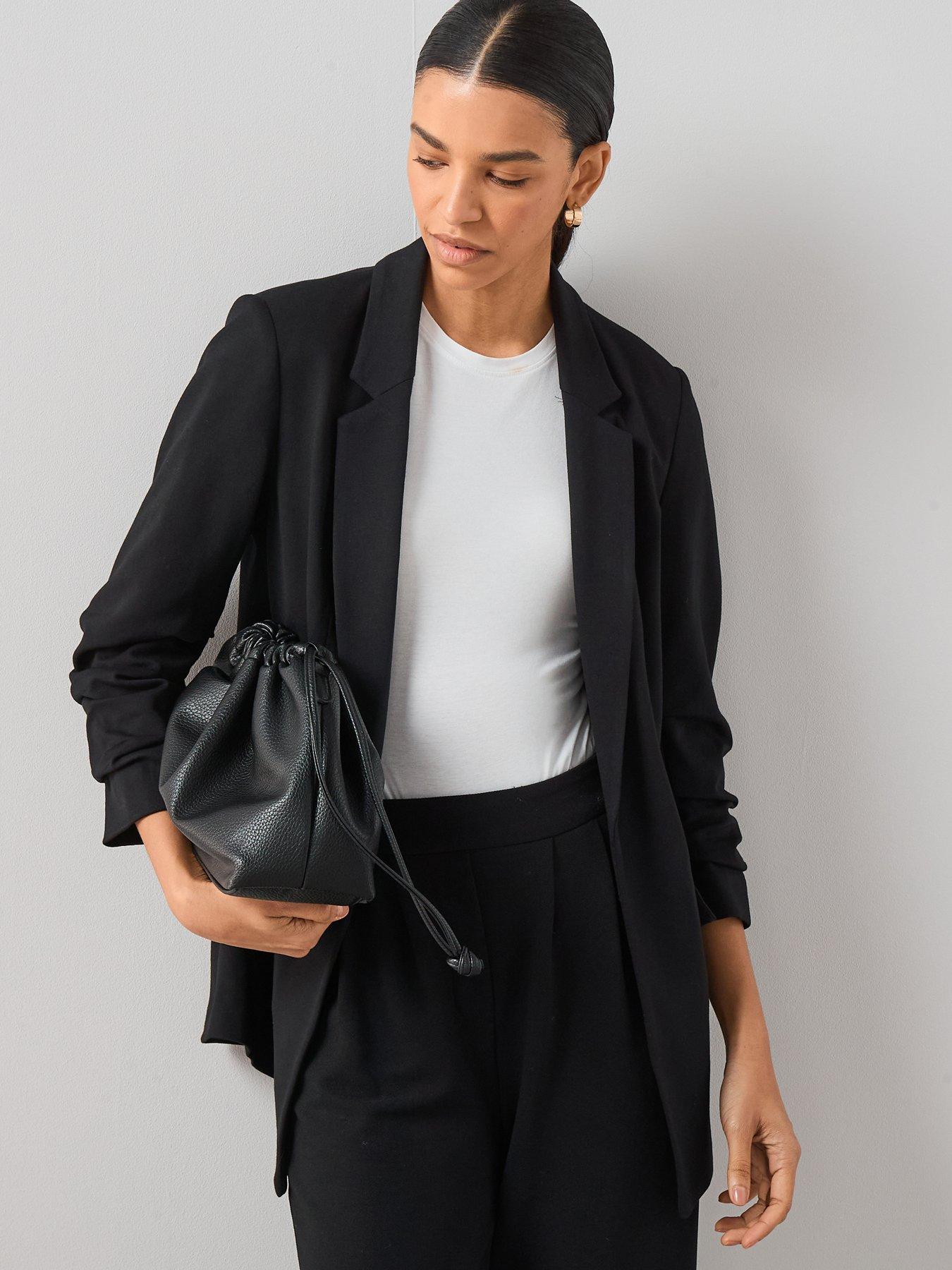  image of the-very-collection-ultimate-ruched-sleeve-blazer-black