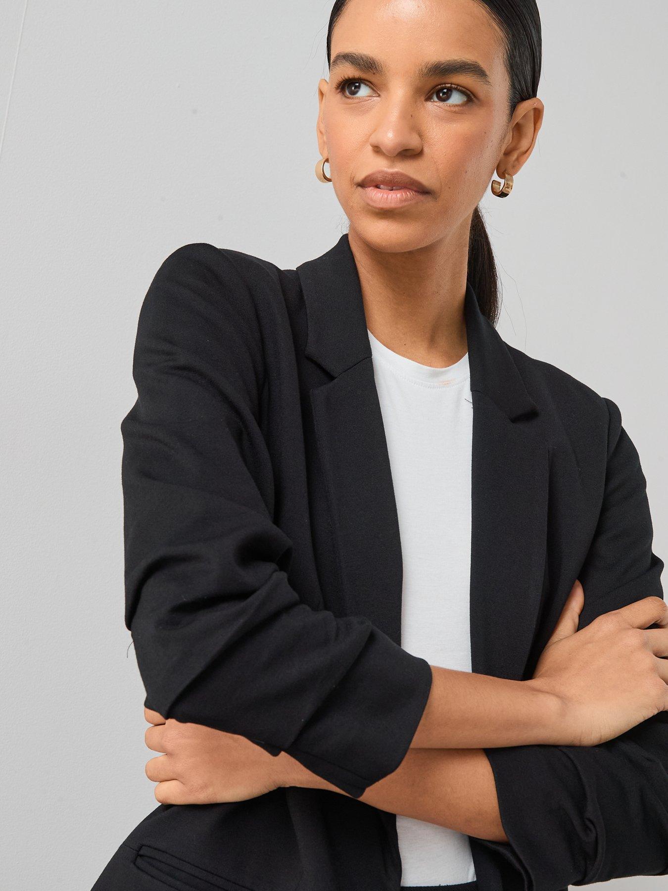  image of the-very-collection-ultimate-ruched-sleeve-blazer-black