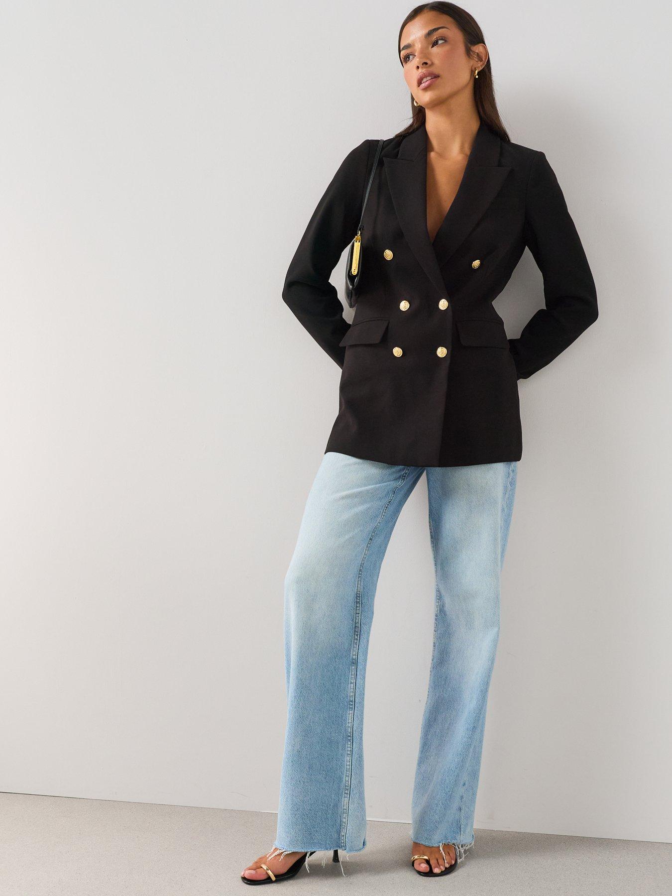 Image 6 of 7 of The Very Collection Womens Longline Double-Breasted Stretch Jacket - Black