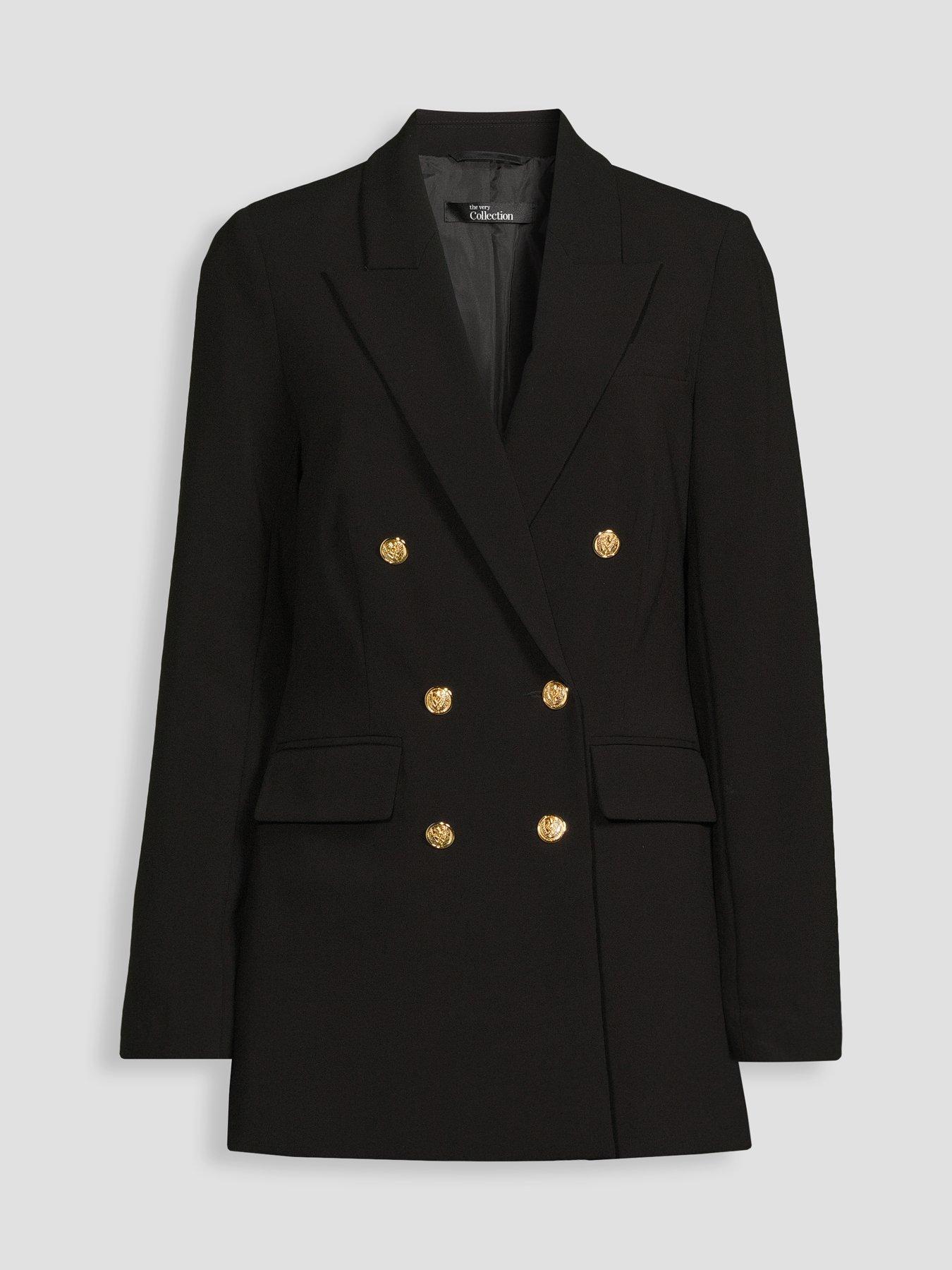 Image 7 of 7 of The Very Collection Womens Longline Double-Breasted Stretch Jacket - Black