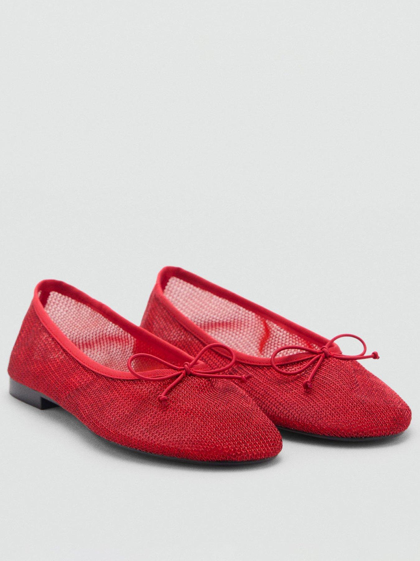  image of mango-mesh-bow-ballerina-flats-red