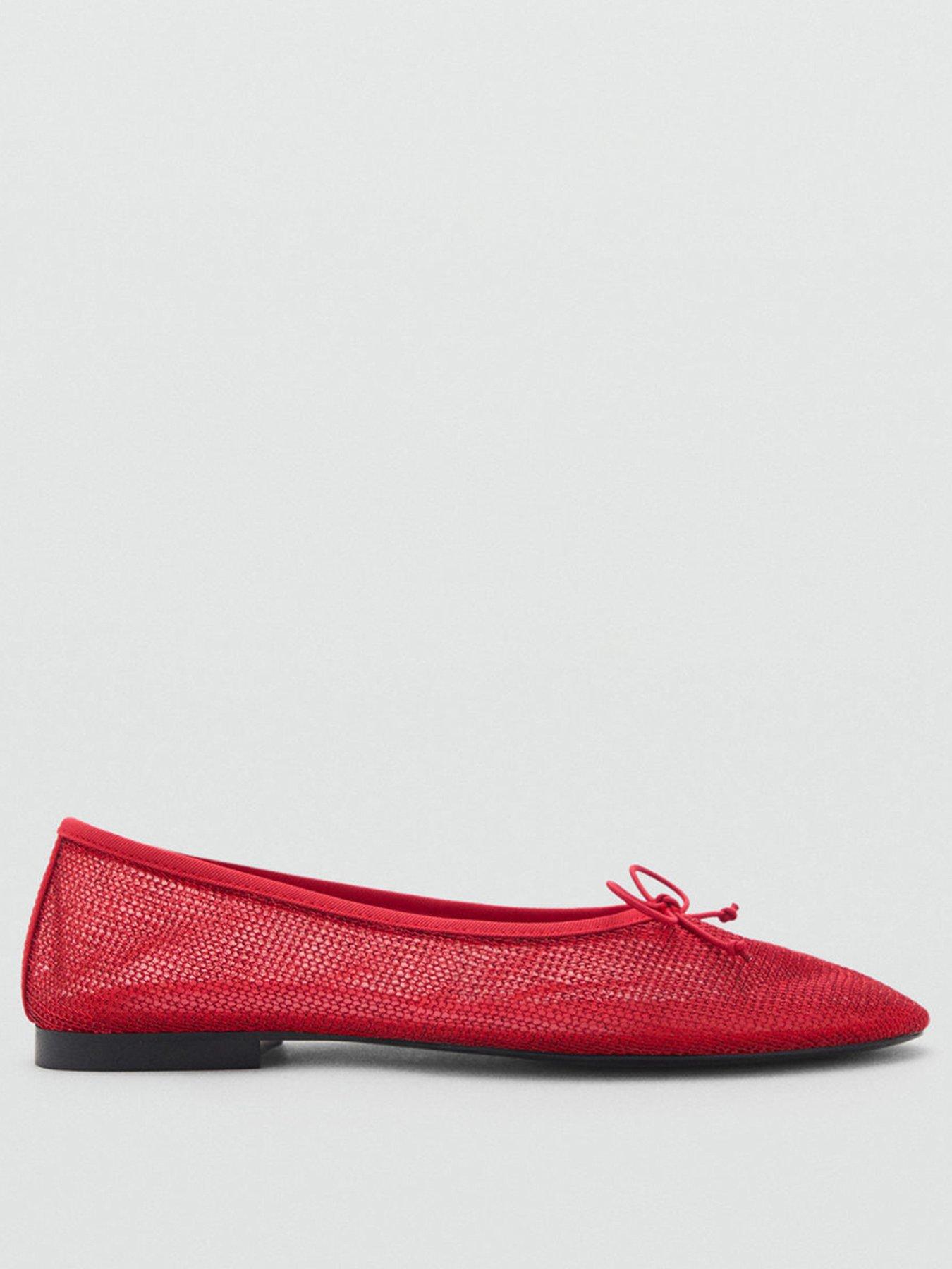  image of mango-mesh-bow-ballerina-flats-red