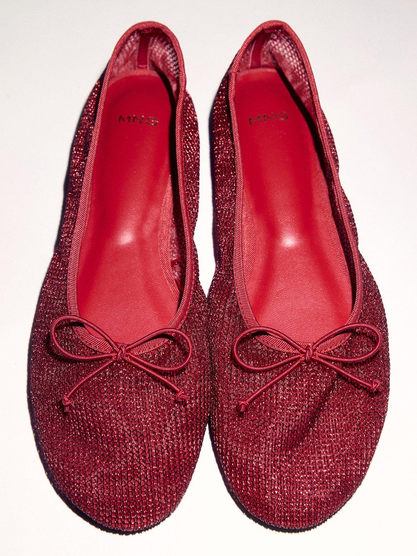  image of mango-mesh-bow-ballerina-flats-red