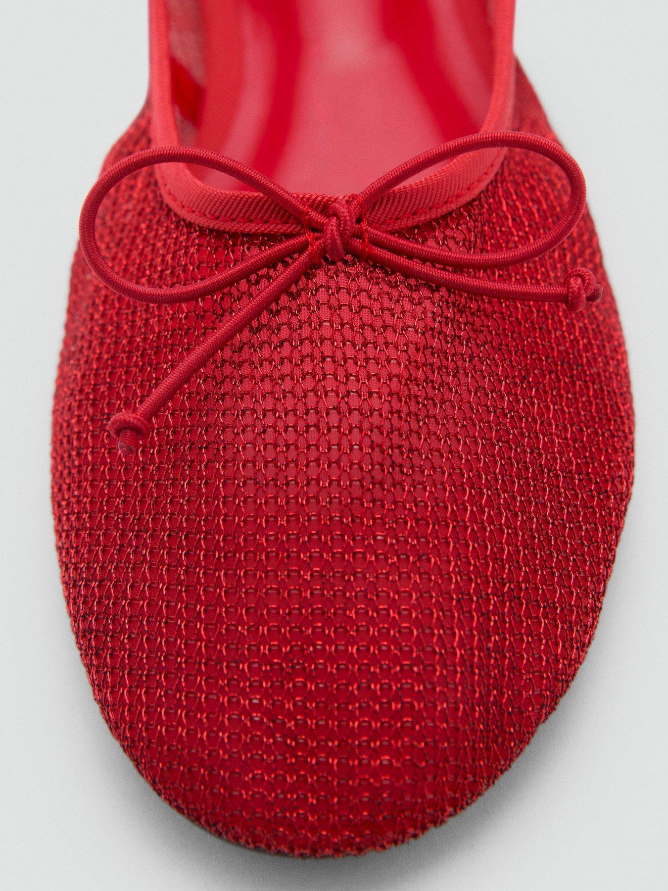  image of mango-mesh-bow-ballerina-flats-red