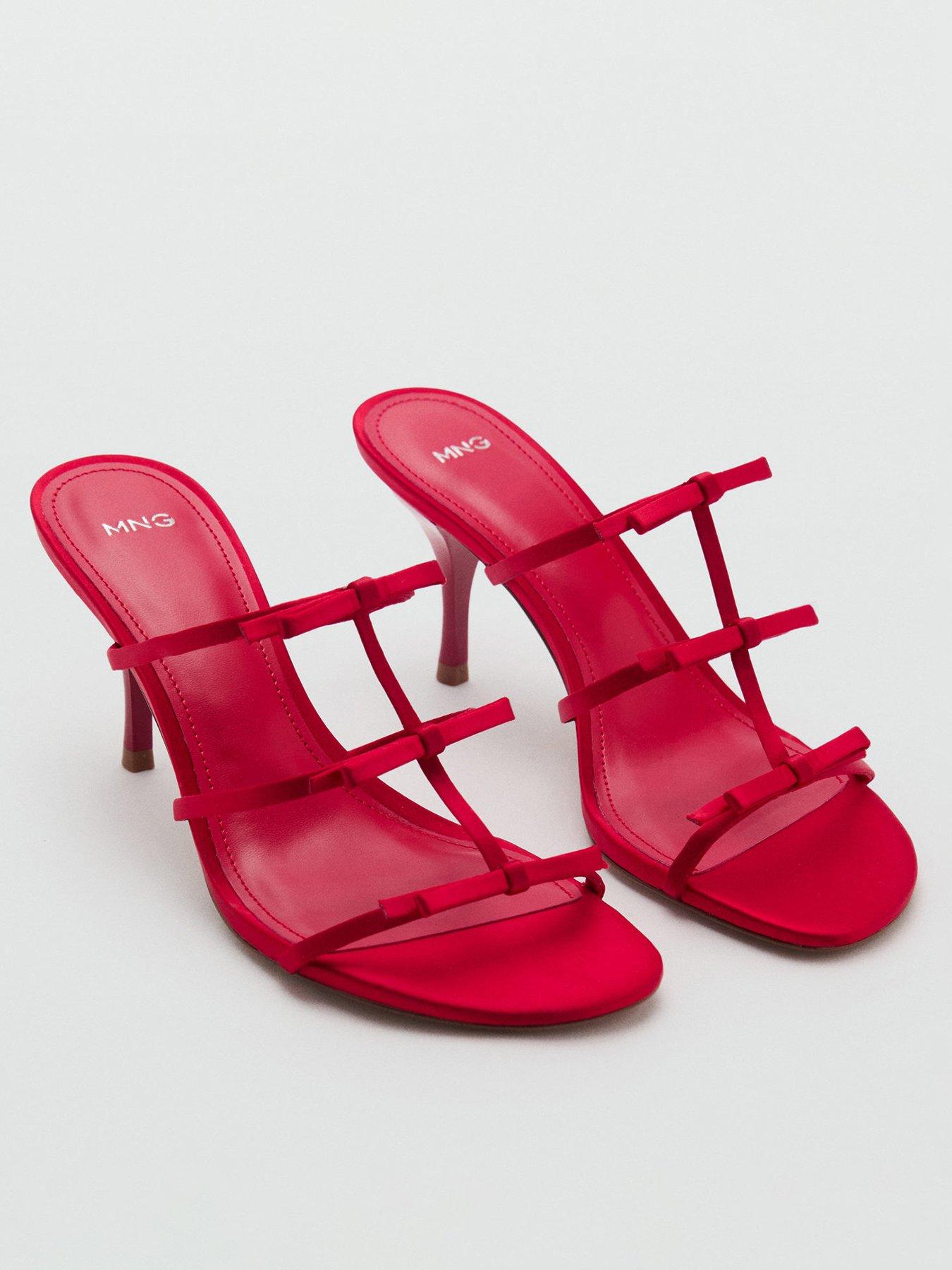  image of mango-strappy-heeled-sandals-with-bow-detail-red
