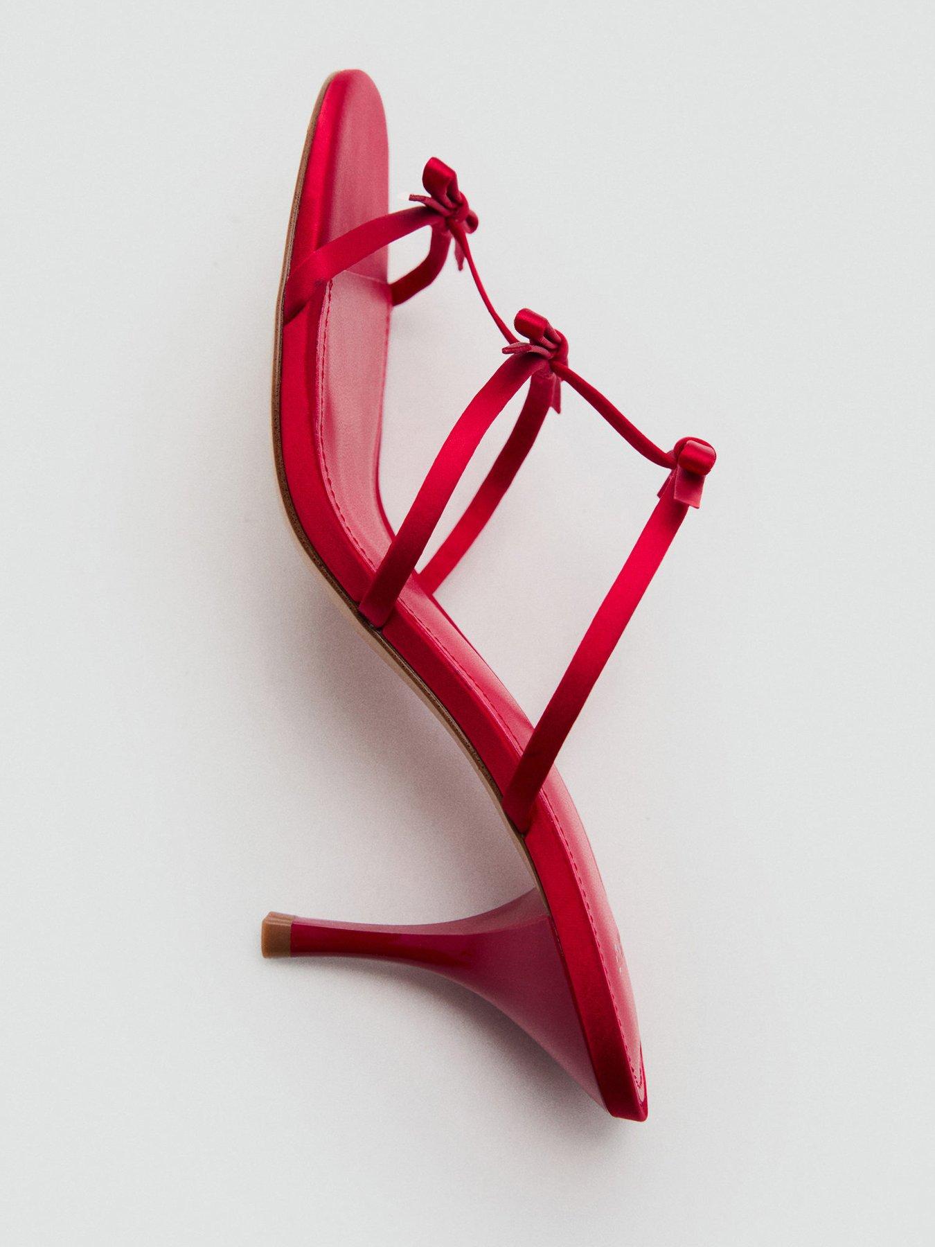  image of mango-strappy-heeled-sandals-with-bow-detail-red