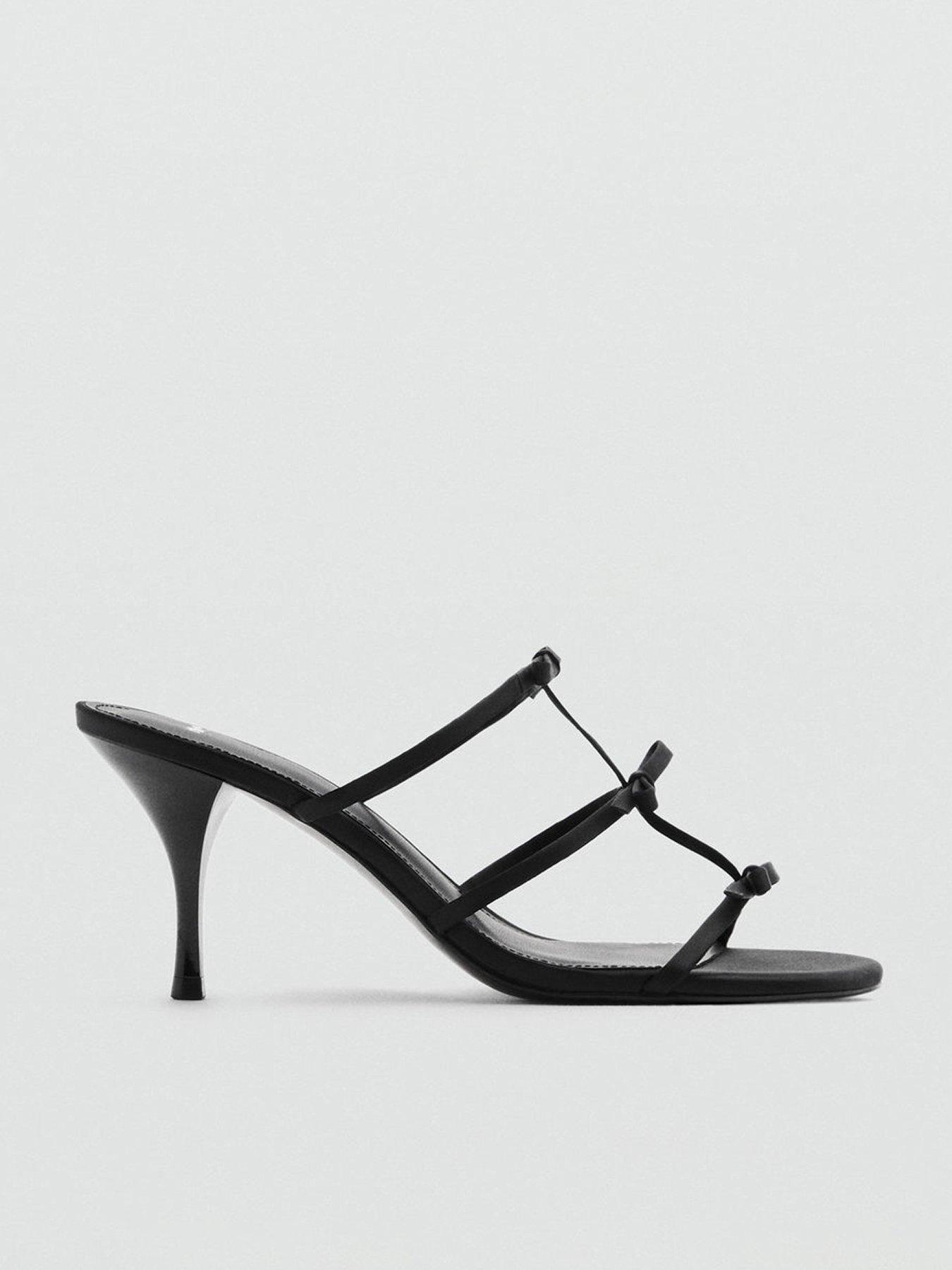 Mango Strappy Heeled Sandals With Bow Detail - Black