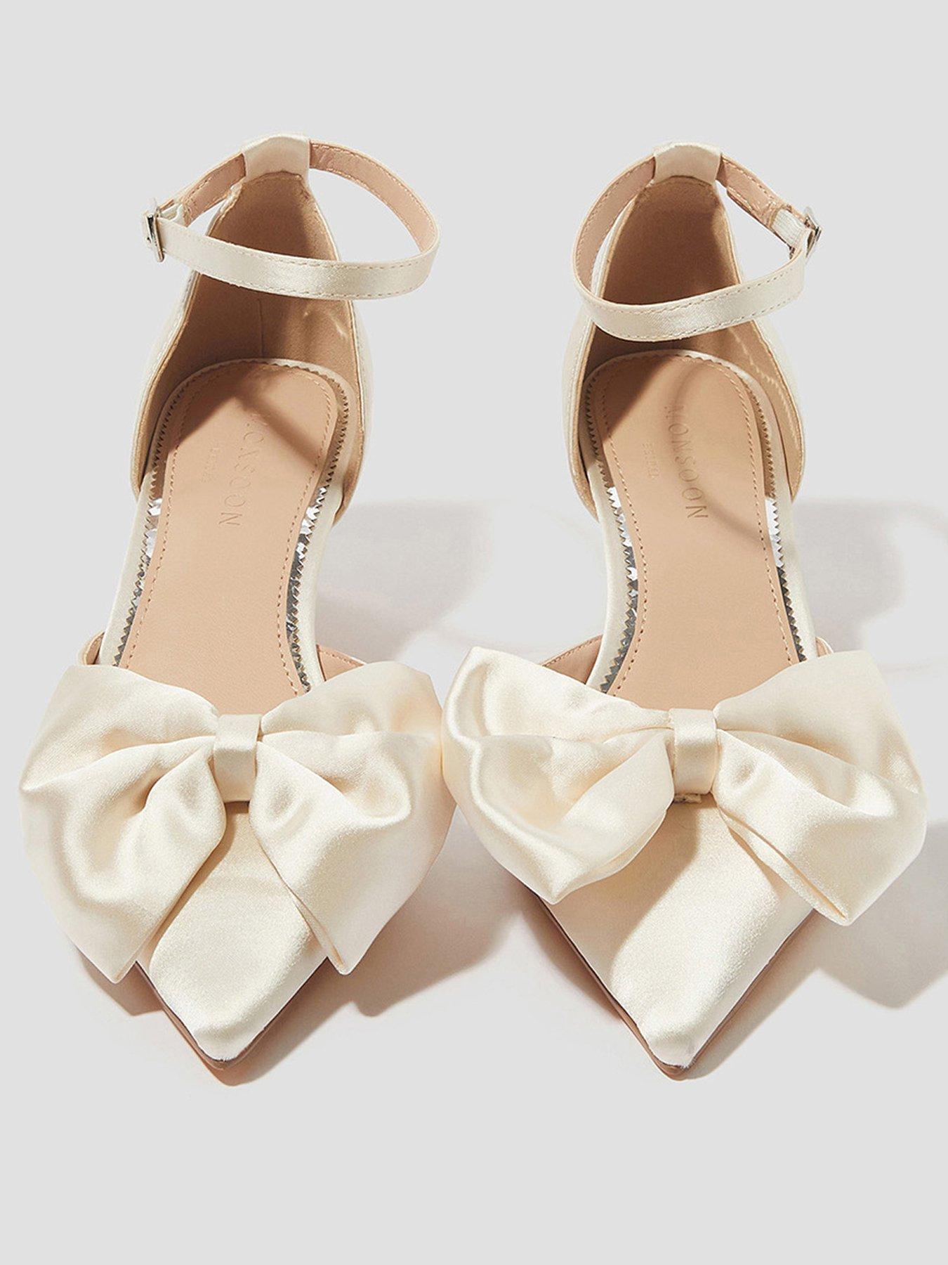  image of monsoon-stacy-satin-bow-pointed-toe-heels-cream