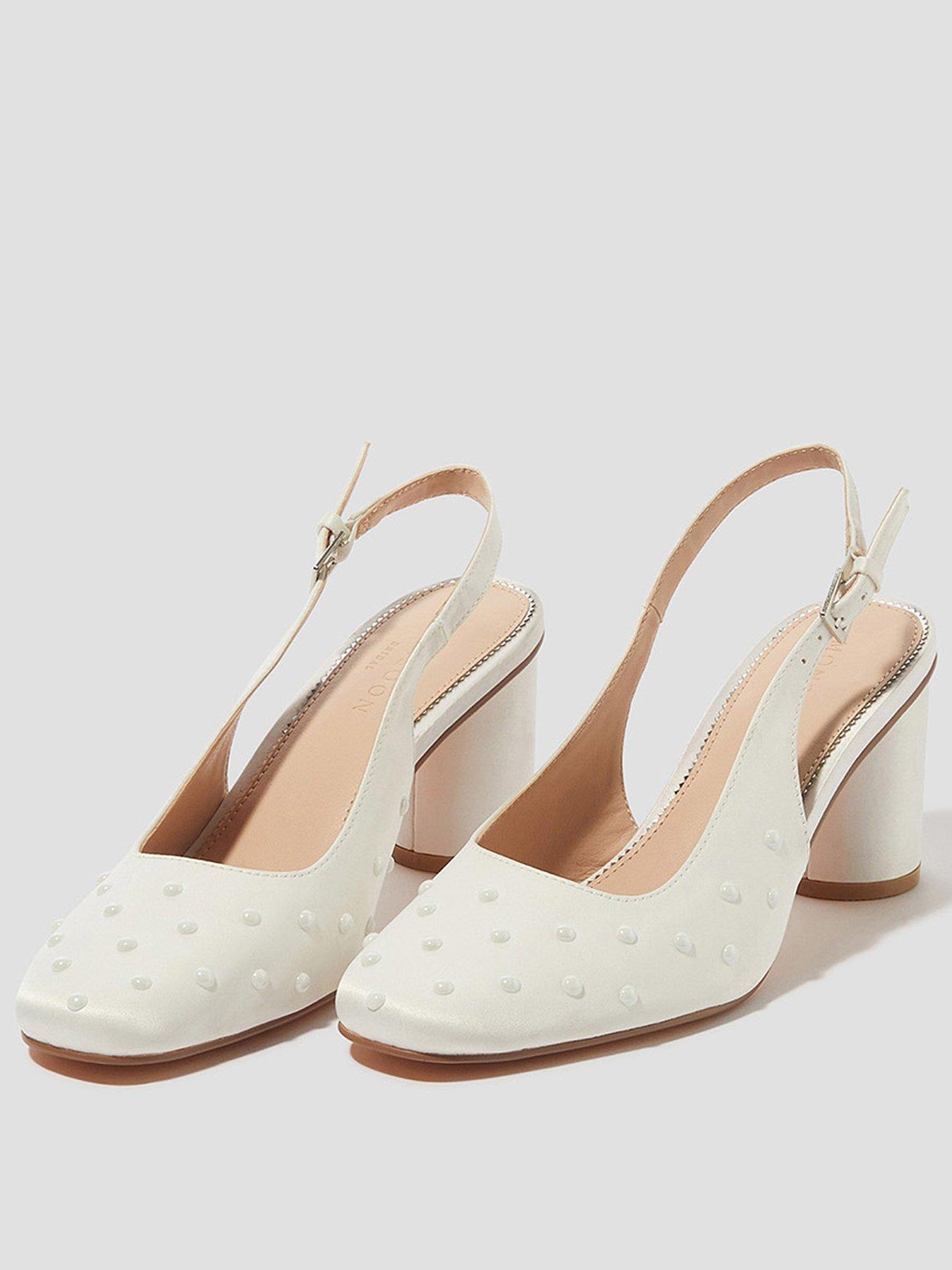 undefined Pelia Pearl Satin Slingback Heels - Ivory