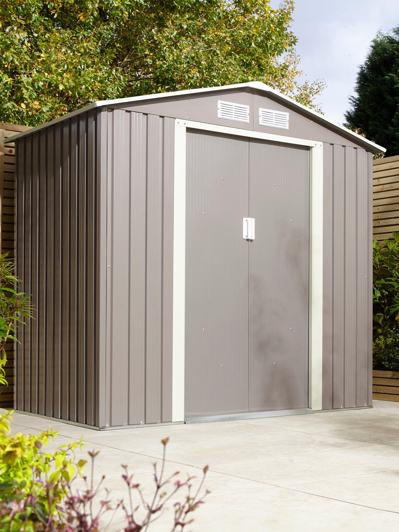 undefined Trentvale 6x4 Metal Apex Shed Light Grey with Foundation Kit