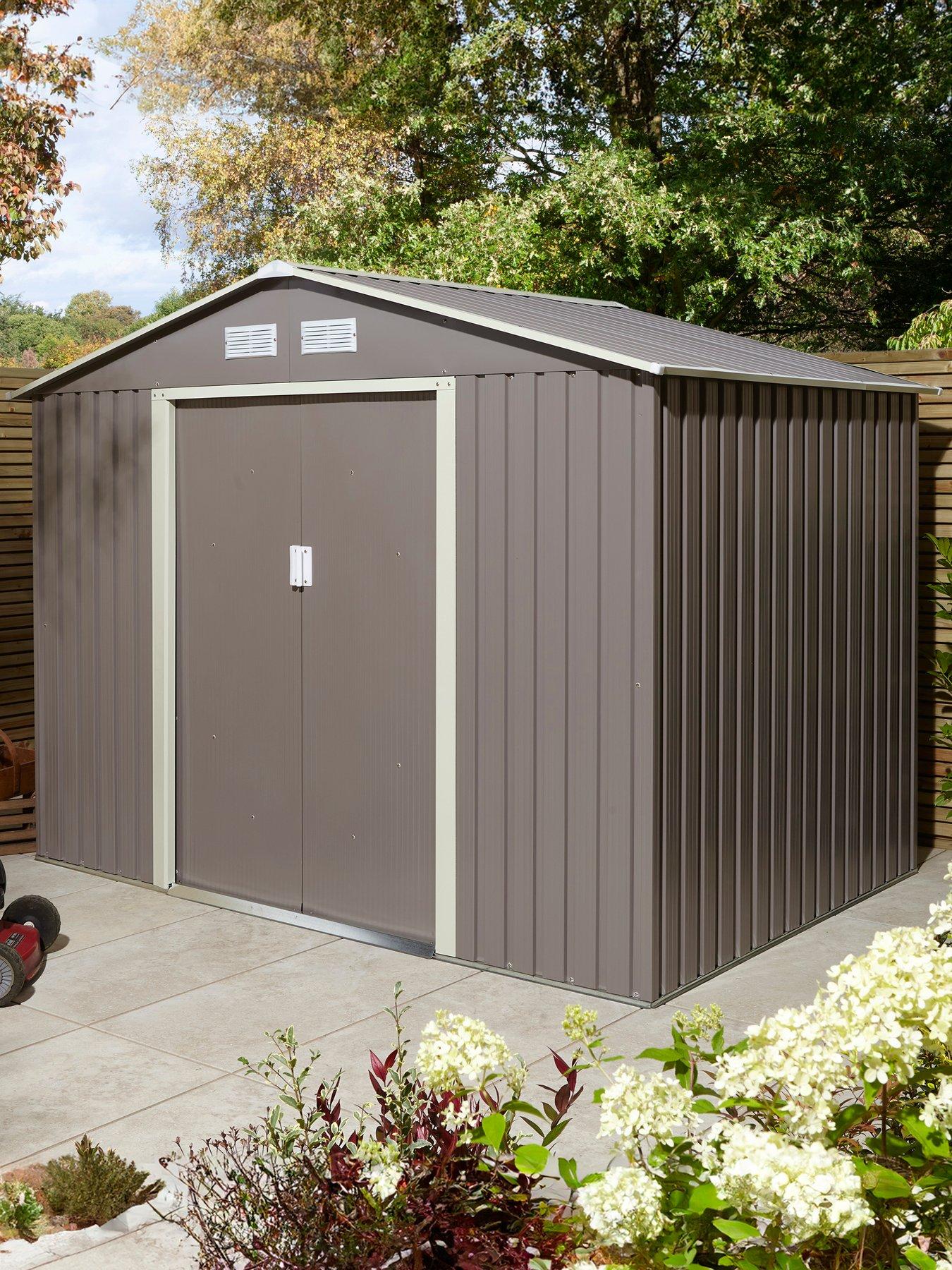 undefined Trentvale 8x6 Metal Apex Shed Light Grey with Foundation Kit