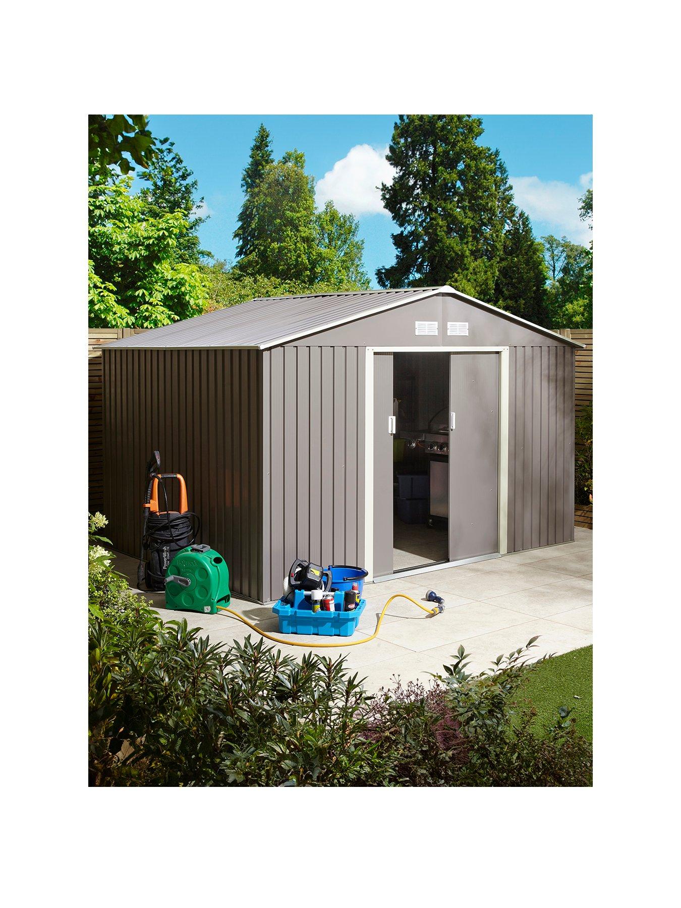 Image 2 of 7 of Rowlinson Trentvale 10x8 Metal Apex Shed Light Grey with Foundation Kit