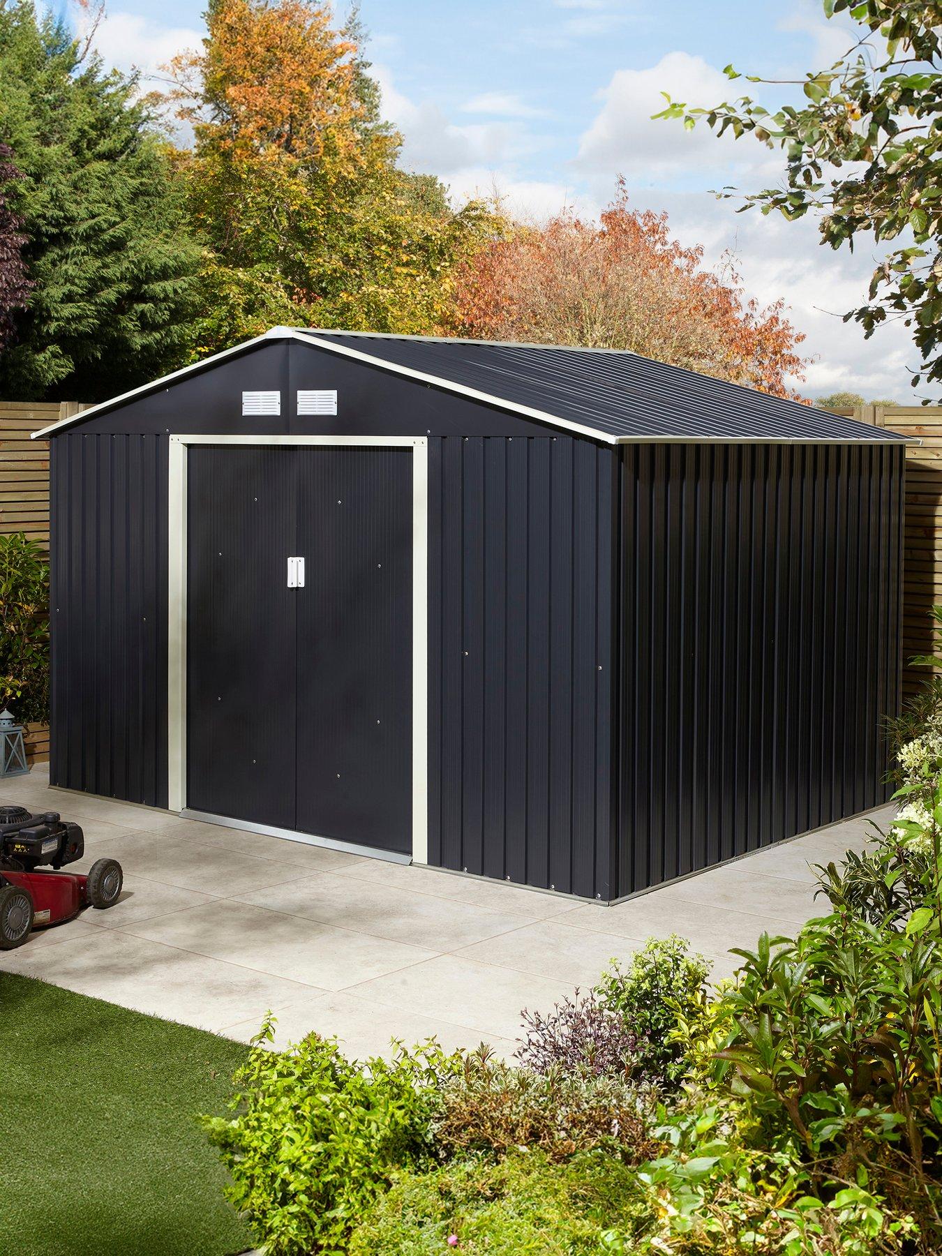 rowlinson-trentvale-10x8-metal-apex-shed-dark-grey-with-foundation-kit