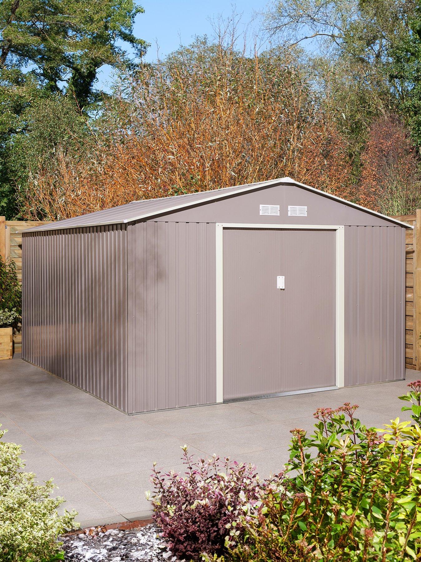 Image 1 of 7 of Rowlinson Trentvale 10x12 Metal Apex Shed Light Grey with Foundation Kit