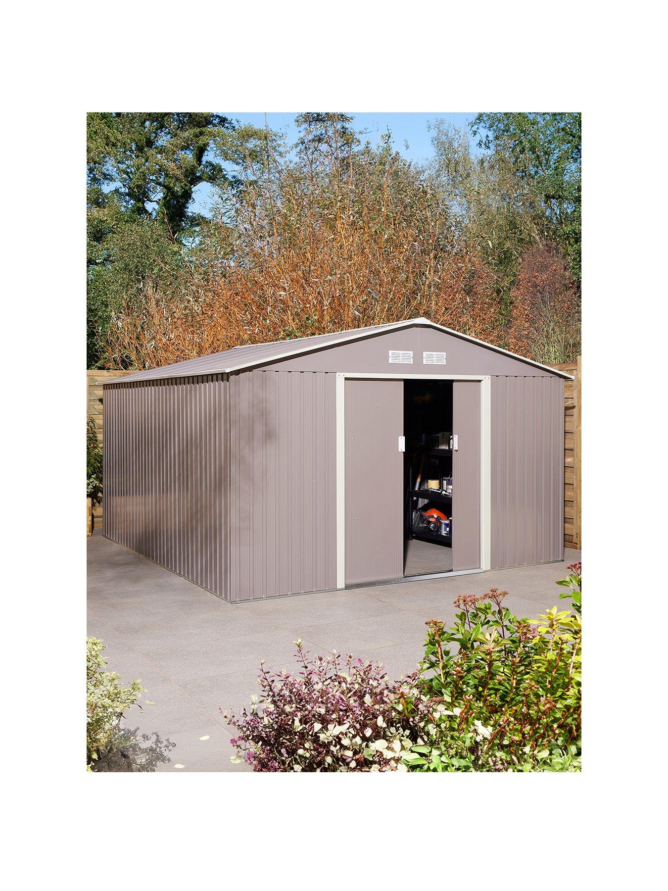 Image 2 of 7 of Rowlinson Trentvale 10x12 Metal Apex Shed Light Grey with Foundation Kit