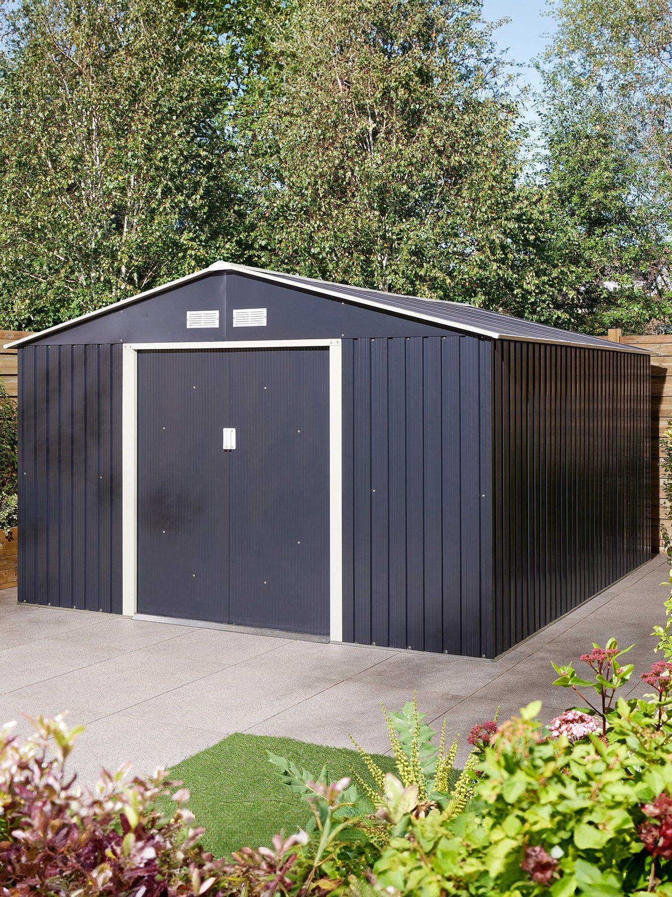 Image 1 of 7 of Rowlinson Trentvale 10x12 Metal Apex Shed Dark Grey with Foundation Kit