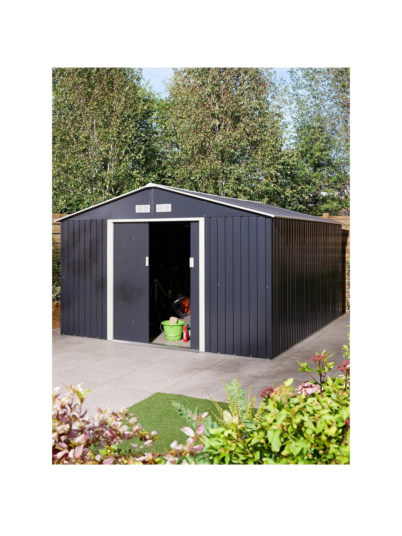 Image 2 of 7 of Rowlinson Trentvale 10x12 Metal Apex Shed Dark Grey with Foundation Kit