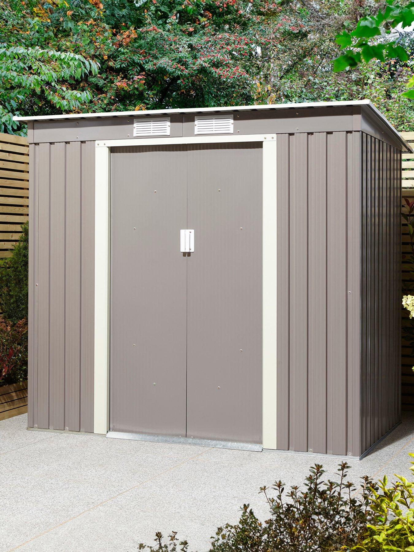  image of rowlinson-trentvale-6x4-metal-pent-shed-light-grey-with-foundation-kit