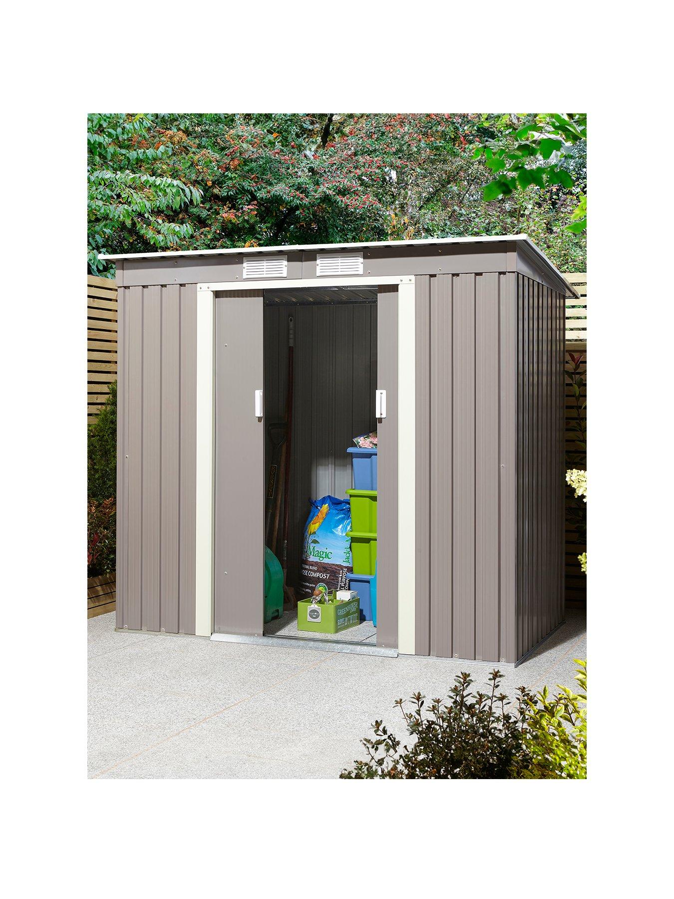  image of rowlinson-trentvale-6x4-metal-pent-shed-light-grey-with-foundation-kit