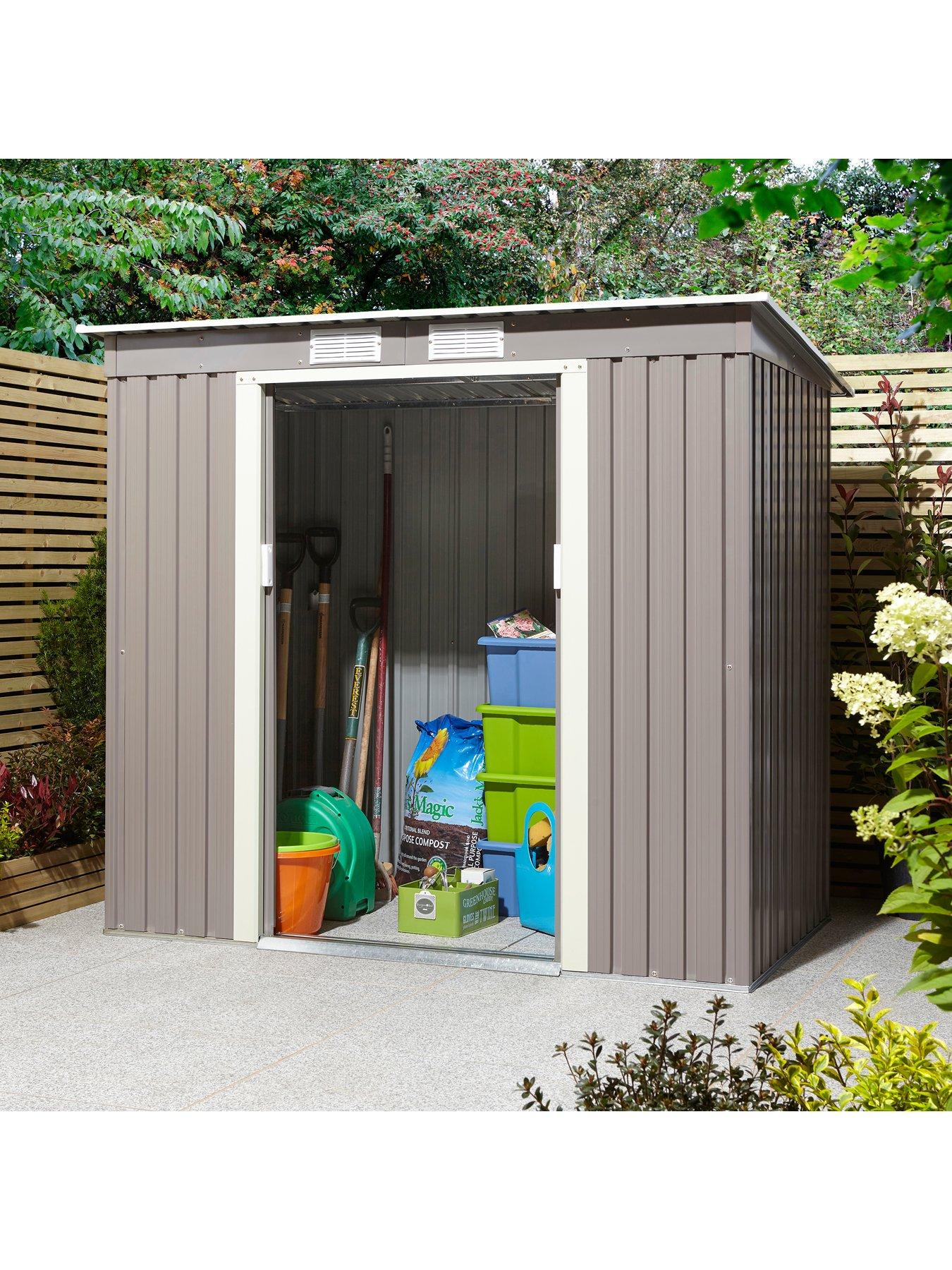  image of rowlinson-trentvale-6x4-metal-pent-shed-light-grey-with-foundation-kit