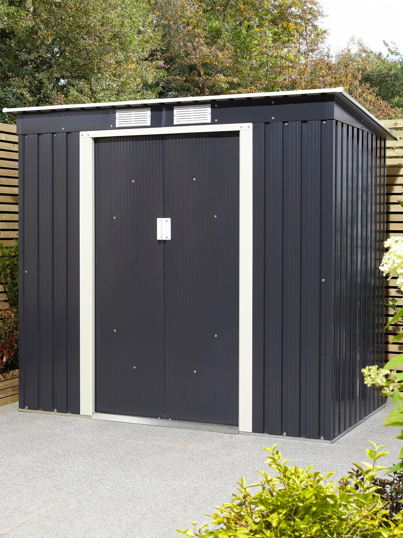 undefined Trentvale 6x4 Metal Pent Shed Dark Grey with Foundation Kit