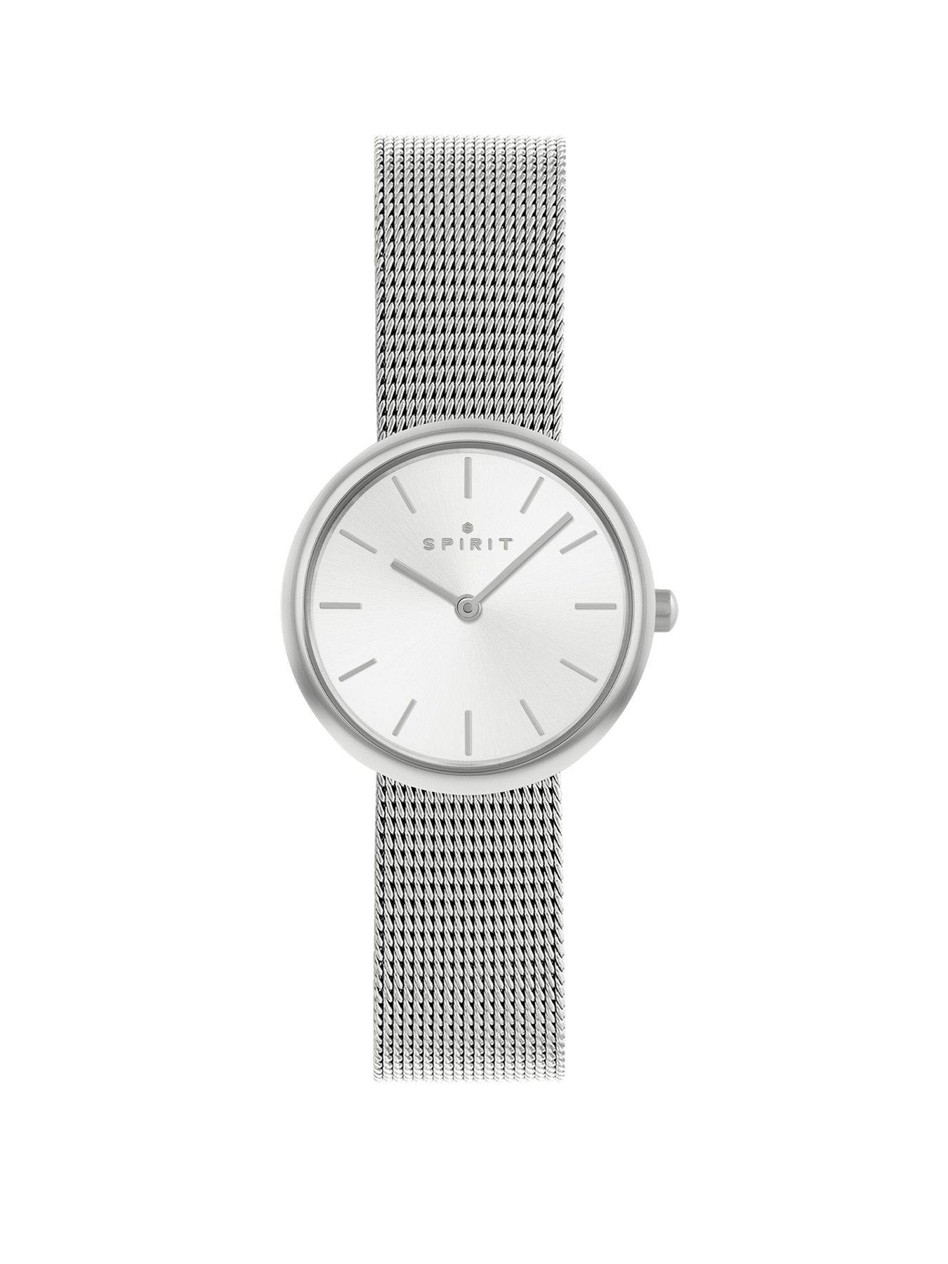 Spirit Ladies Polished Silver Stainless Steel Mesh Bracelet Watch