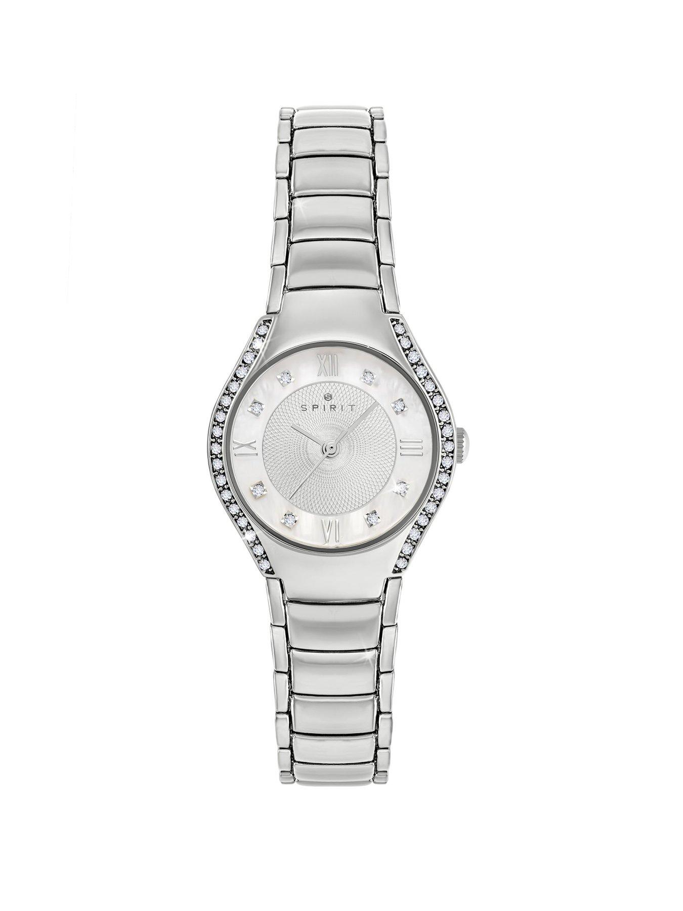 Spirit Ladies Silver Plated Stone Set Mother of Pearl 3 Link Bracelet Watch