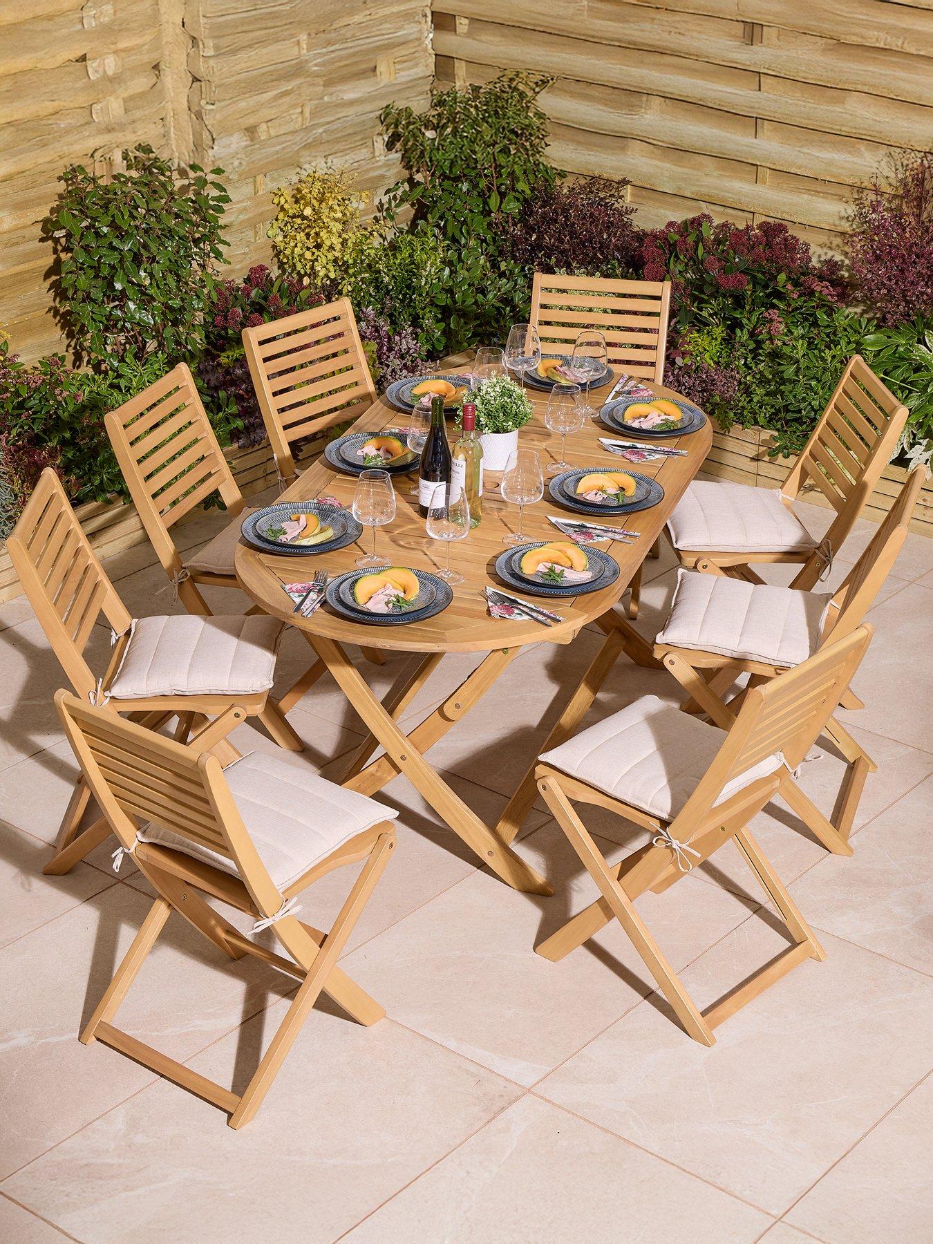 Rowlinson Ashdown Folding 8 Seat Oval Dining Set With Cushions