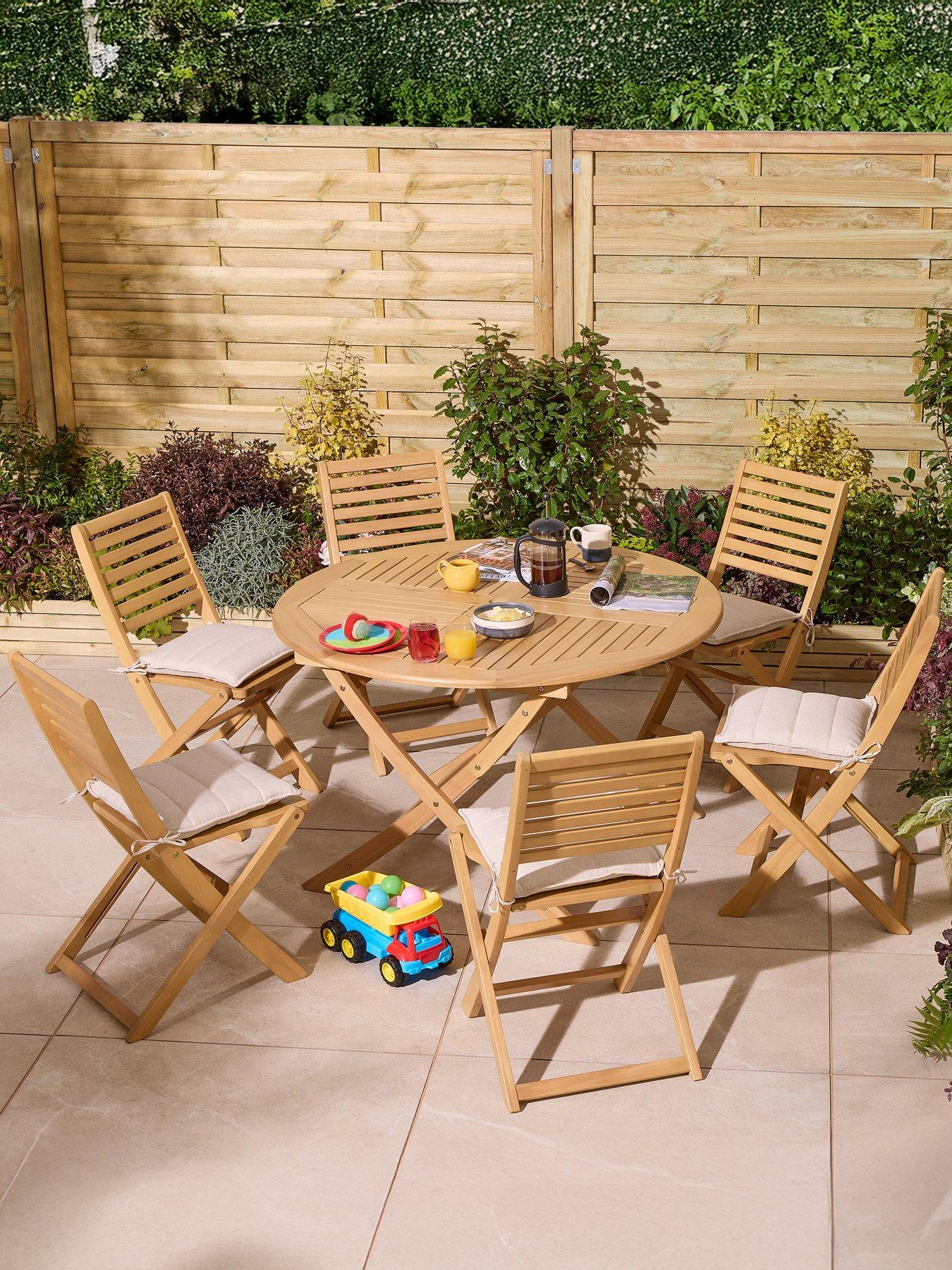 Rowlinson Ashdown Folding 6 Seat Round Dining Set With Cushions