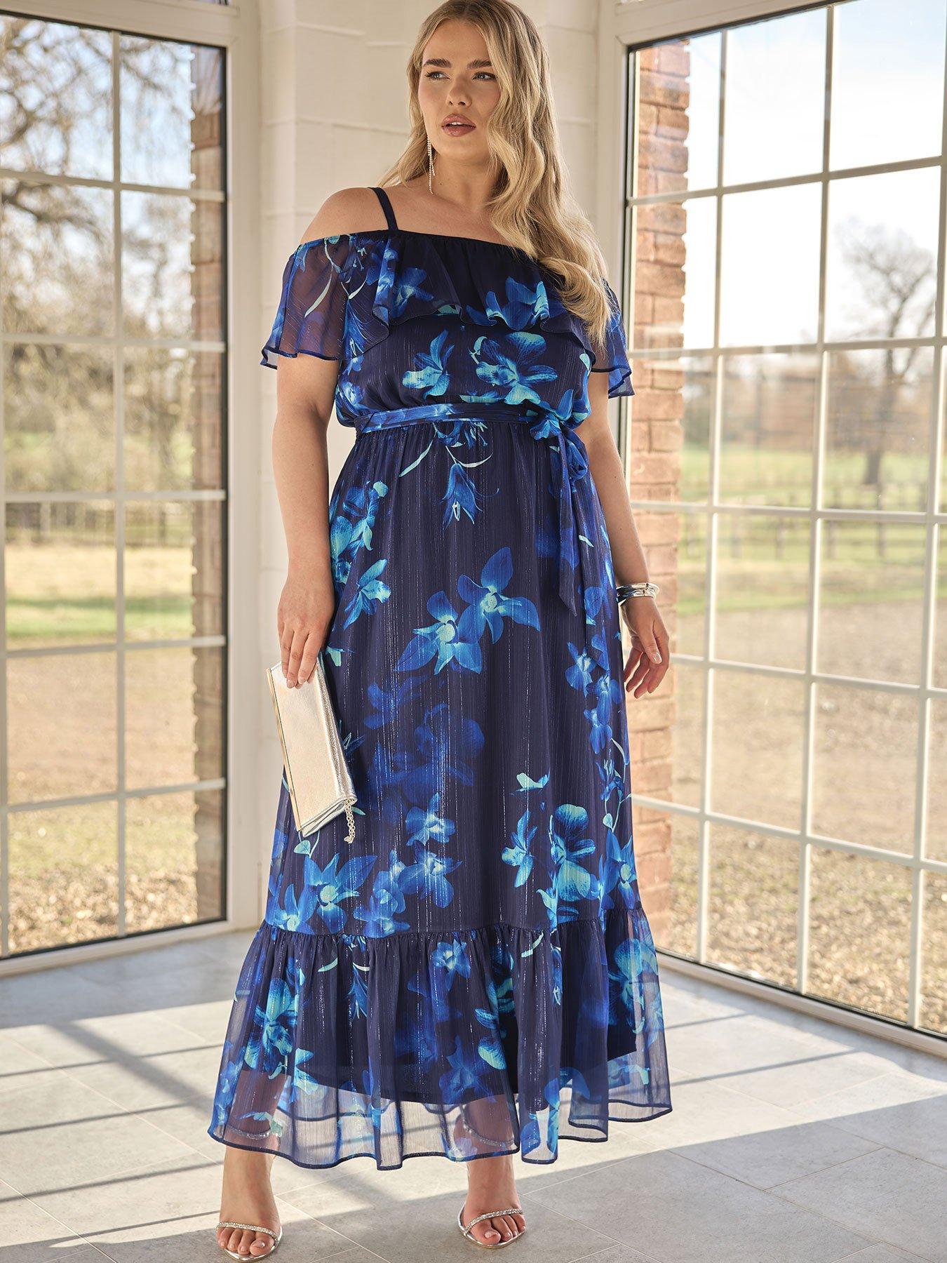 undefined Curve Floral Ruffle Maxi Dress