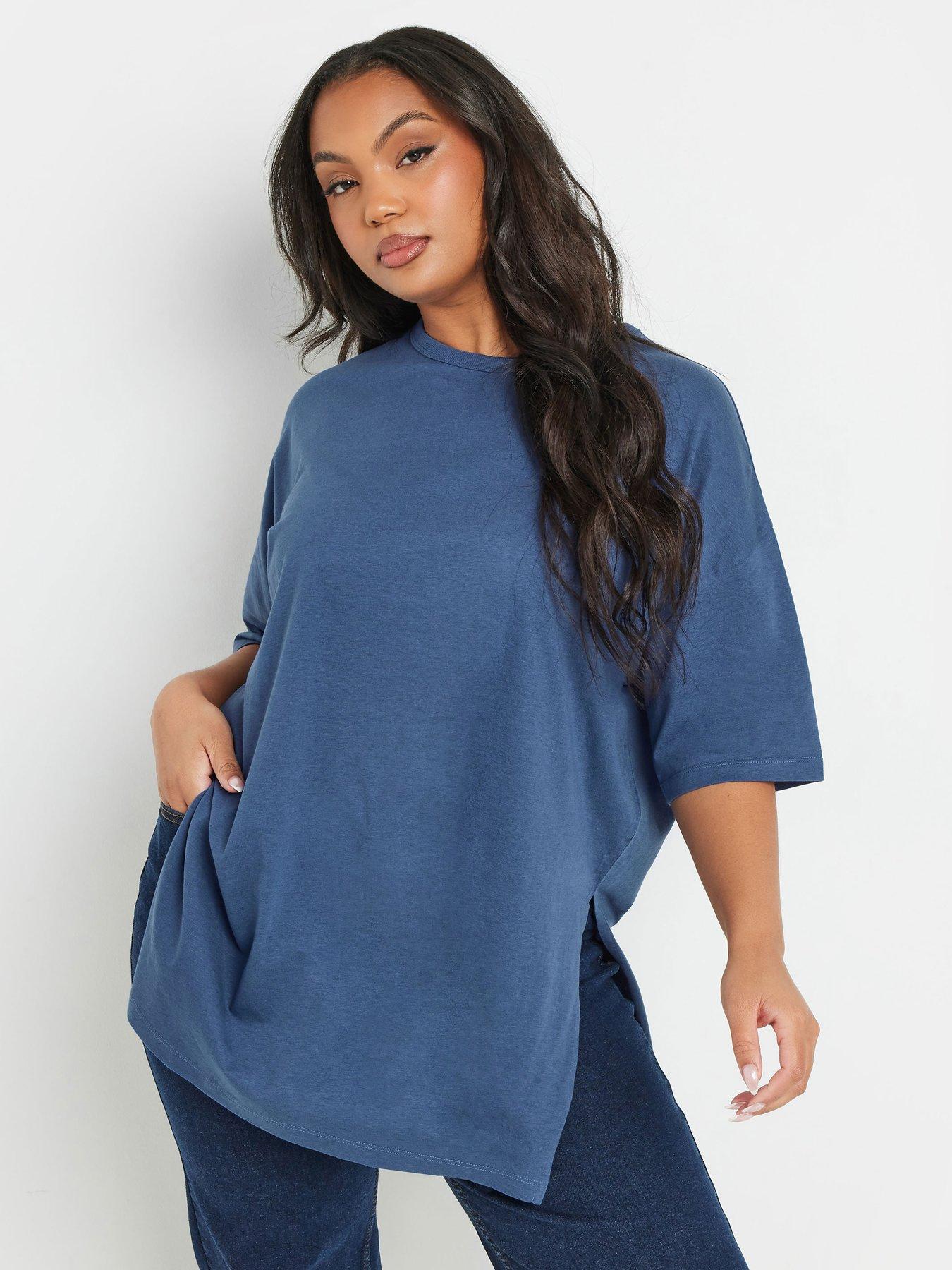 yours-curve-oversized-side-split-shirt-blue