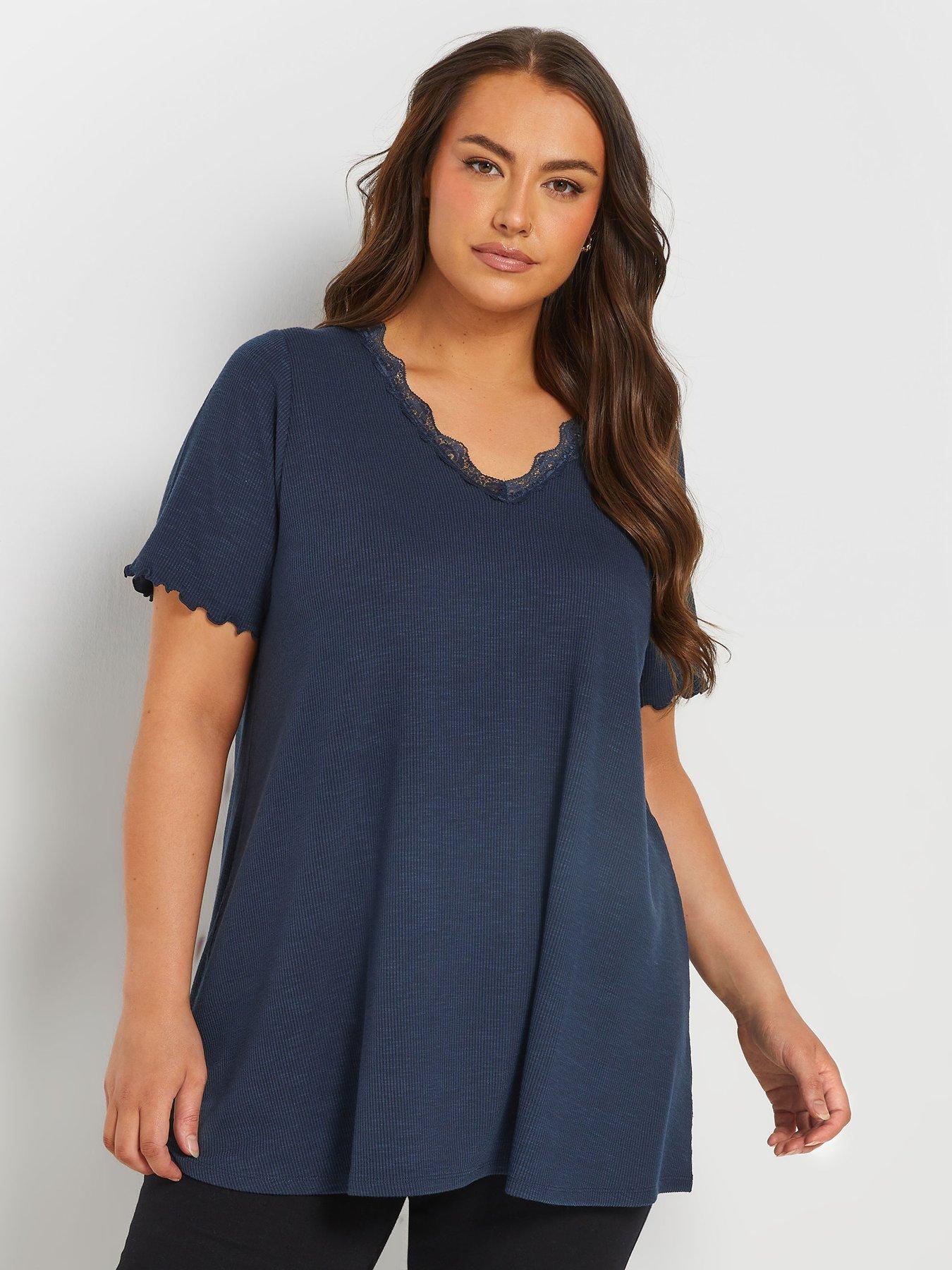 undefined Curve Slub Sleeve Lace Insert T-Shirt