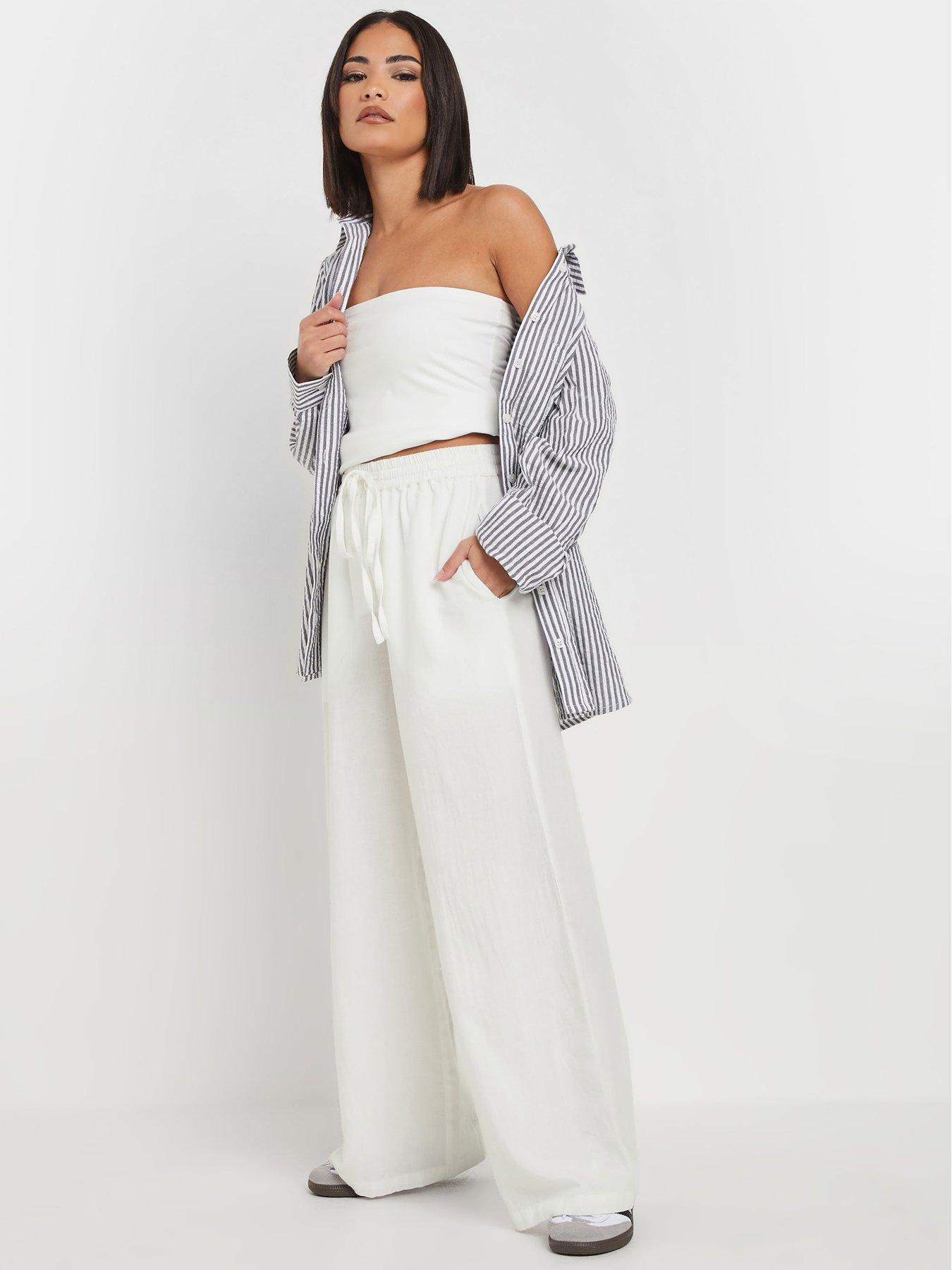 Image 3 of 4 of PixieGirl Petite Wide Leg Trouser - White