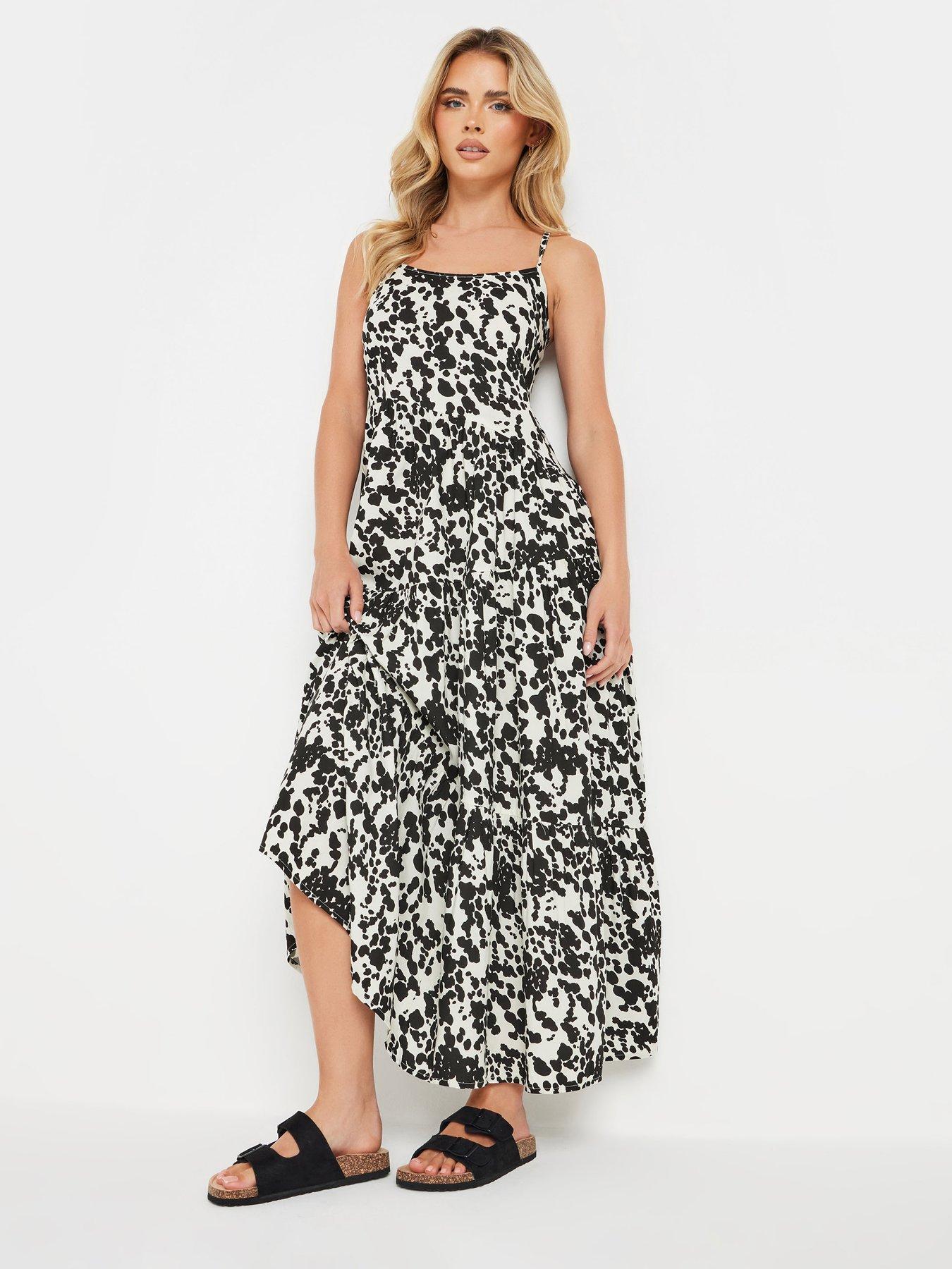undefined Petite Asymmetric Tiered Maxi Dress - Black