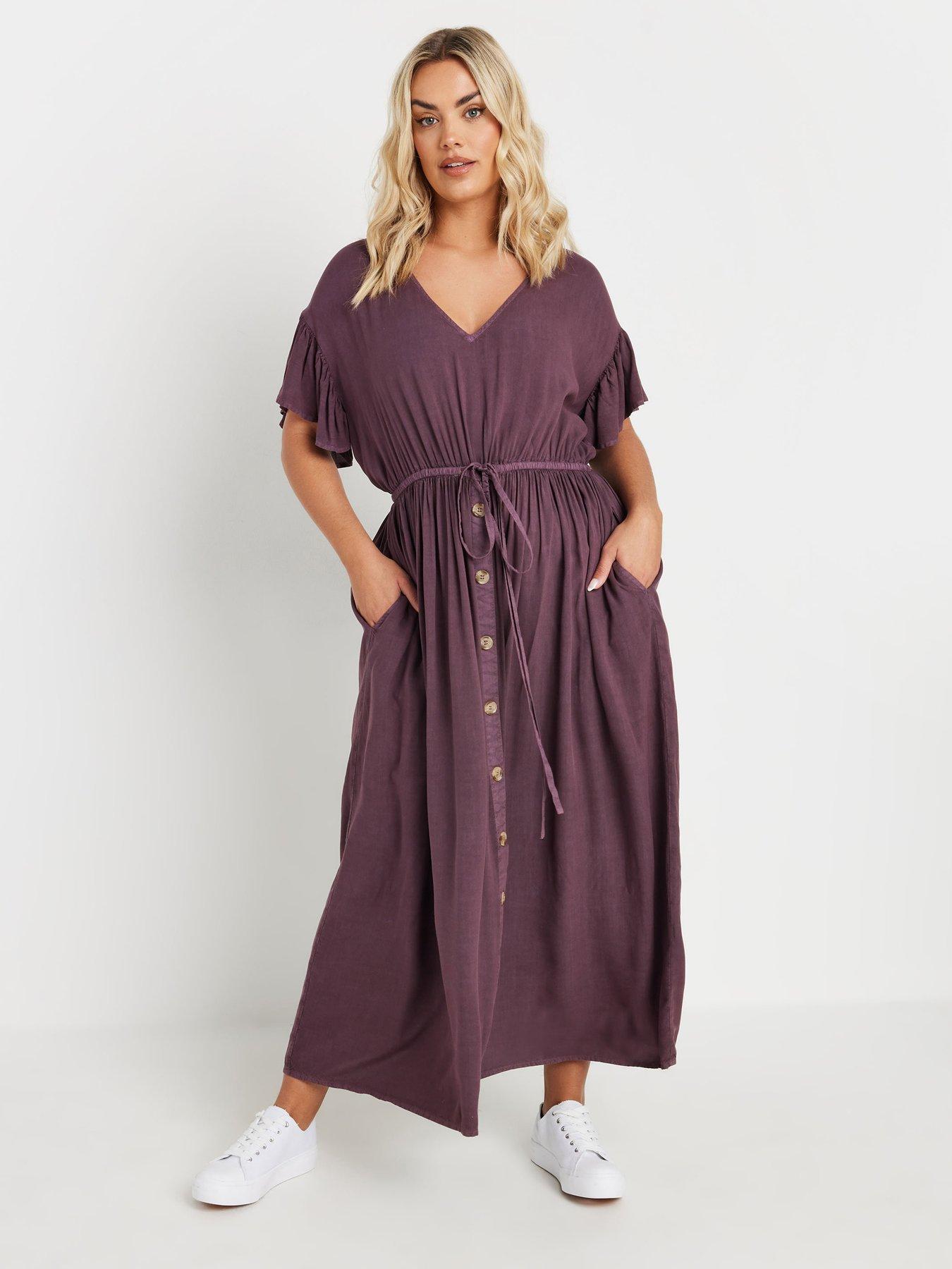 Image 1 of 4 of Yours Curve Chambray Boho Dress - Purple