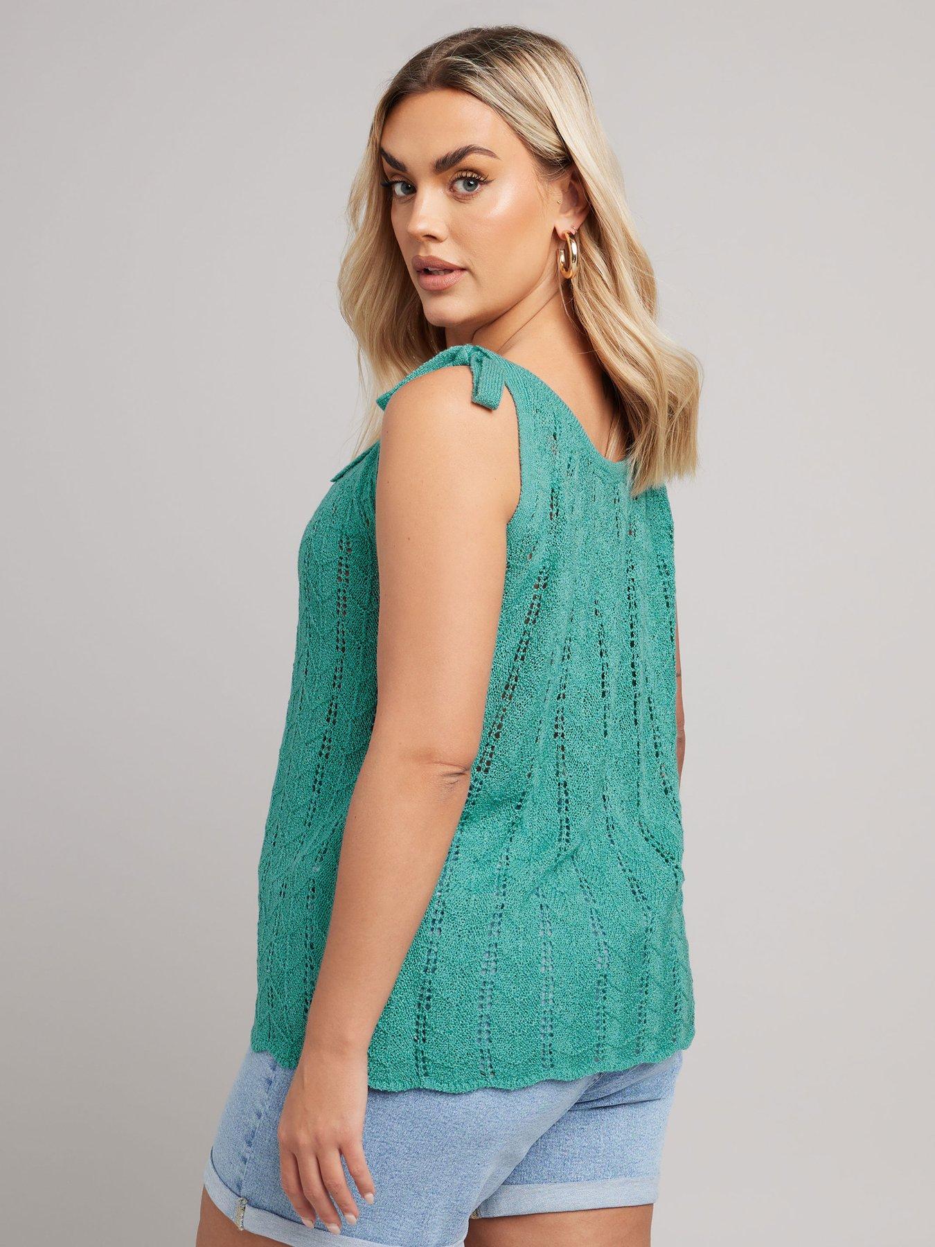 Image 2 of 4 of Yours Curve Tie Detail Vest - Teal Blue