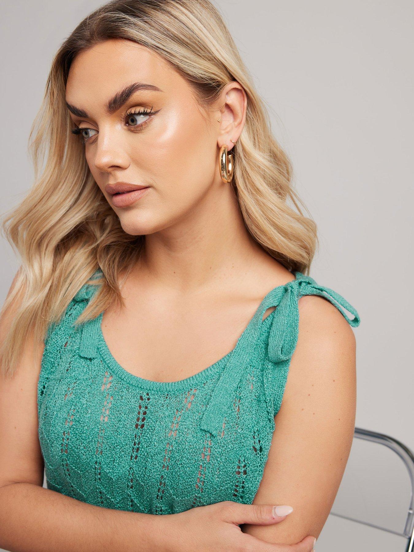 Image 4 of 4 of Yours Curve Tie Detail Vest - Teal Blue