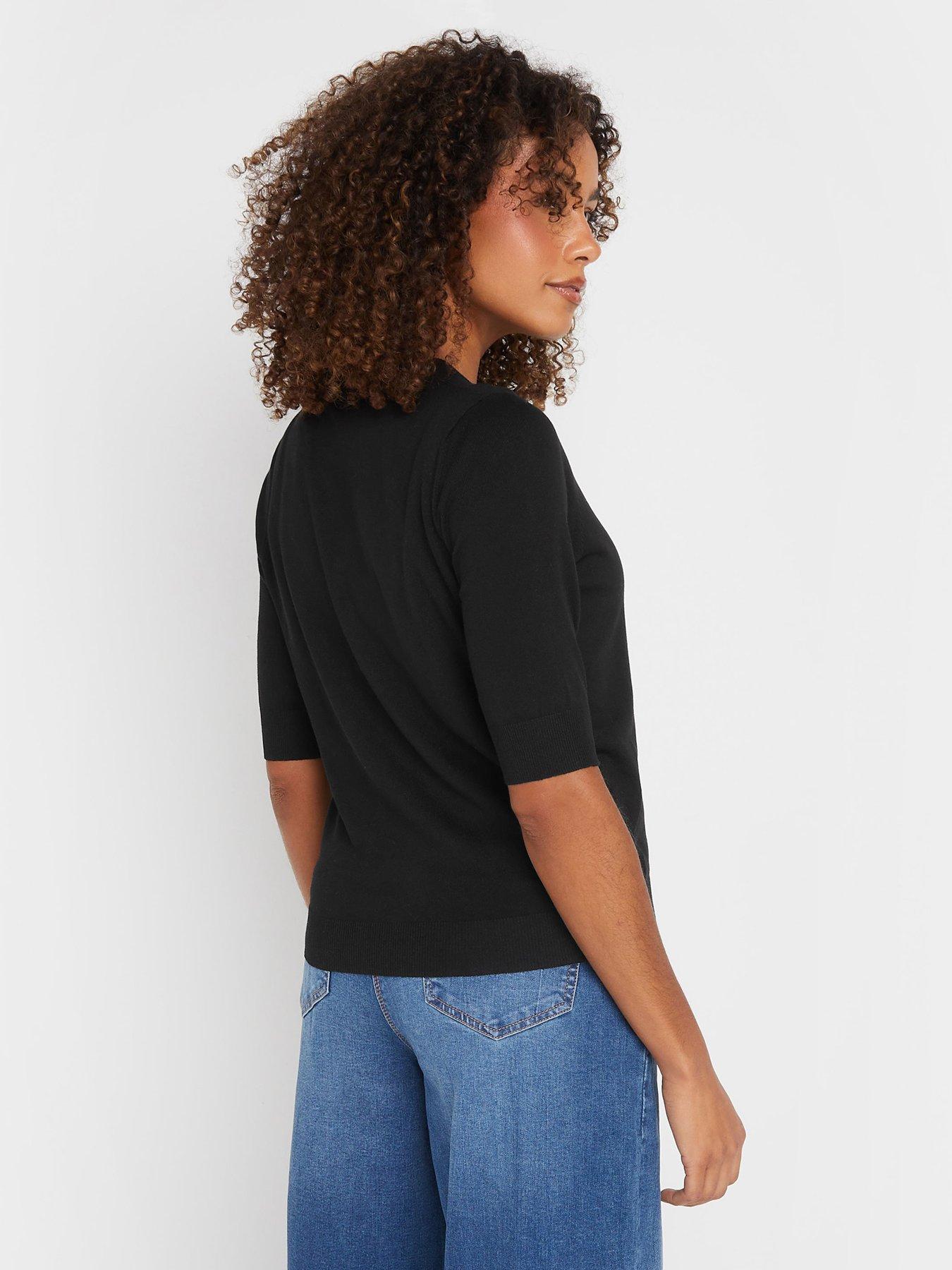  image of mco-short-sleeve-knitted-button-down-cardigan-black