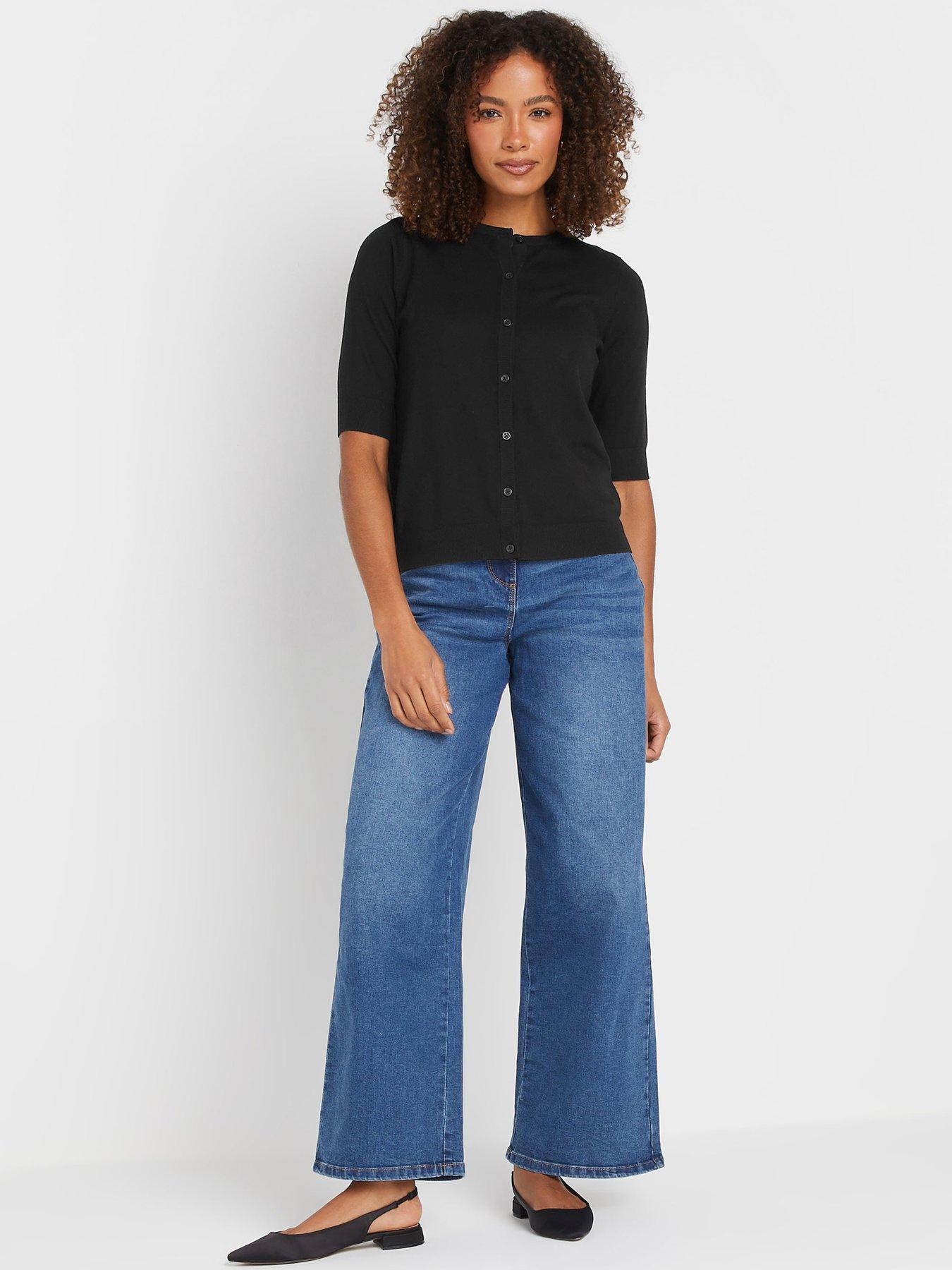  image of mco-short-sleeve-knitted-button-down-cardigan-black