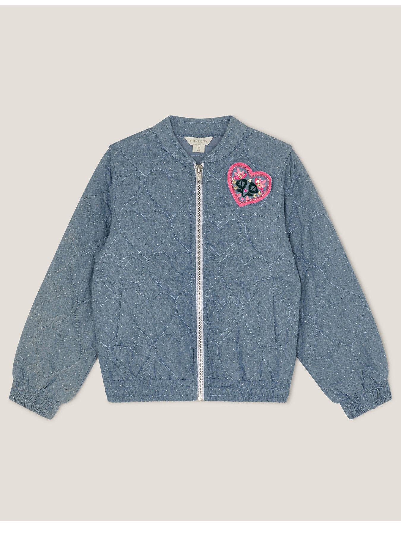  image of monsoon-girls-heart-quilted-chambray-bomber-jacket-blue