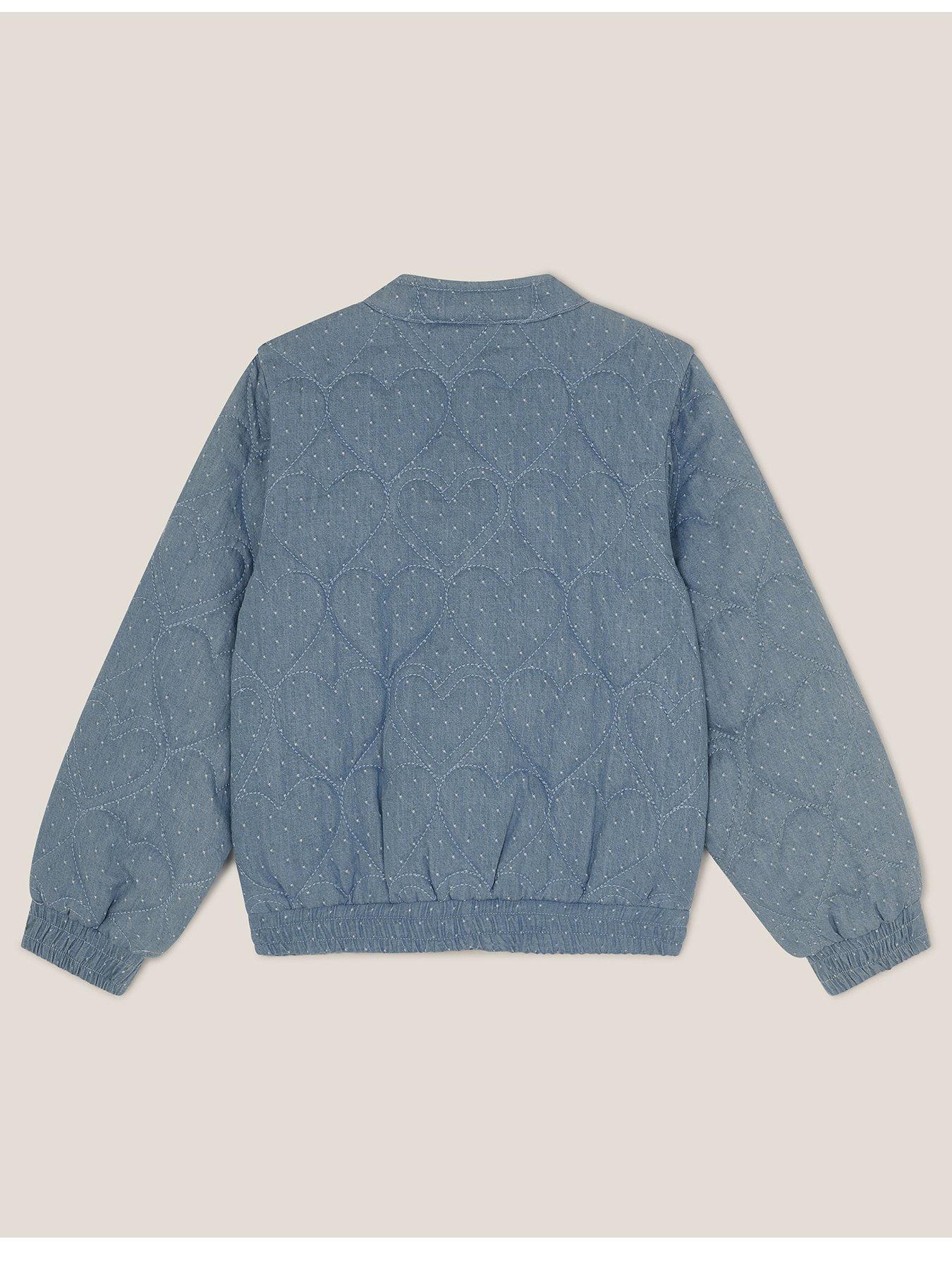  image of monsoon-girls-heart-quilted-chambray-bomber-jacket-blue
