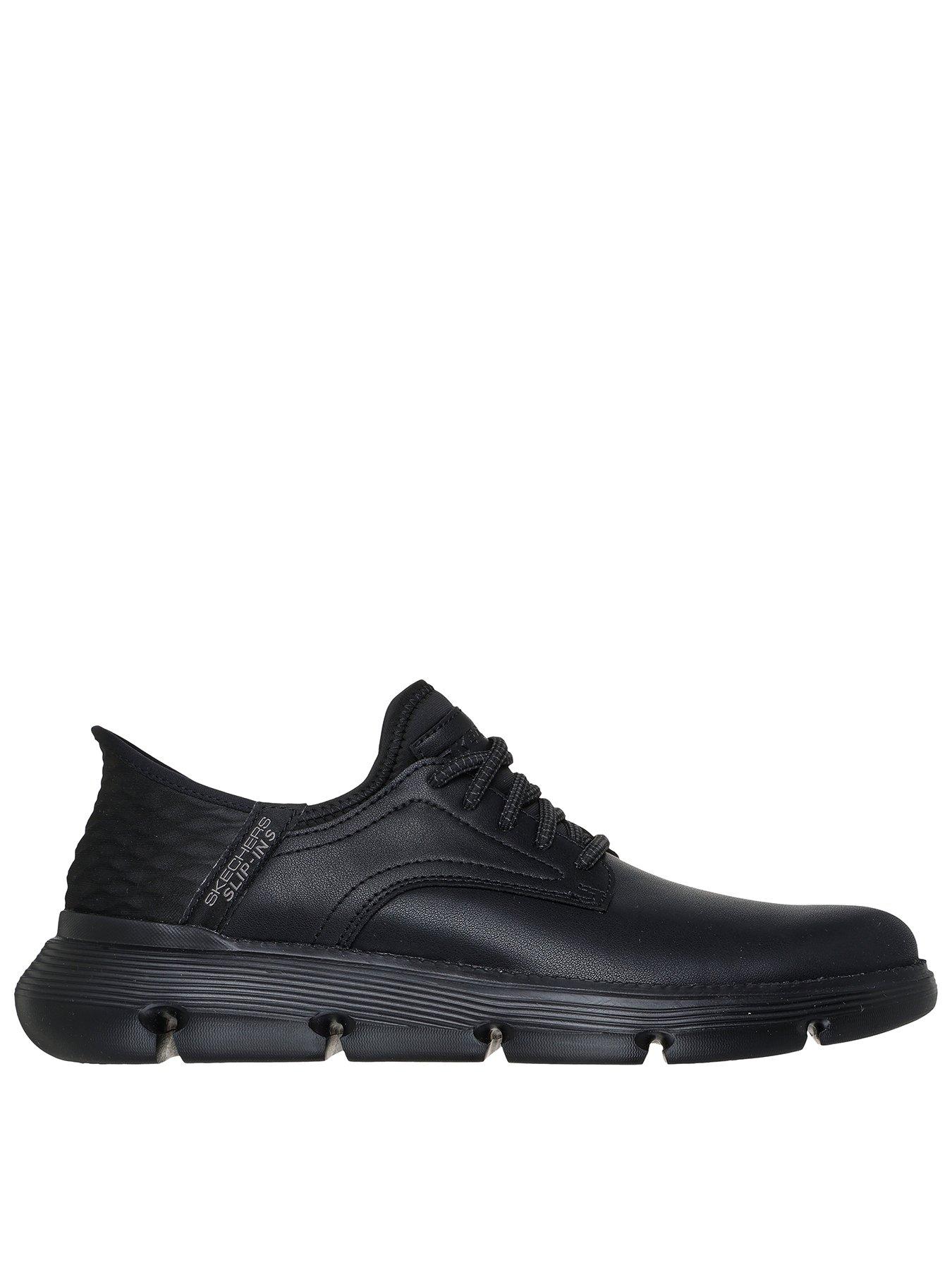 Skechers Garza Wide Fit Plain Toe Bungee Lace Casual Slip On Shoes- Black