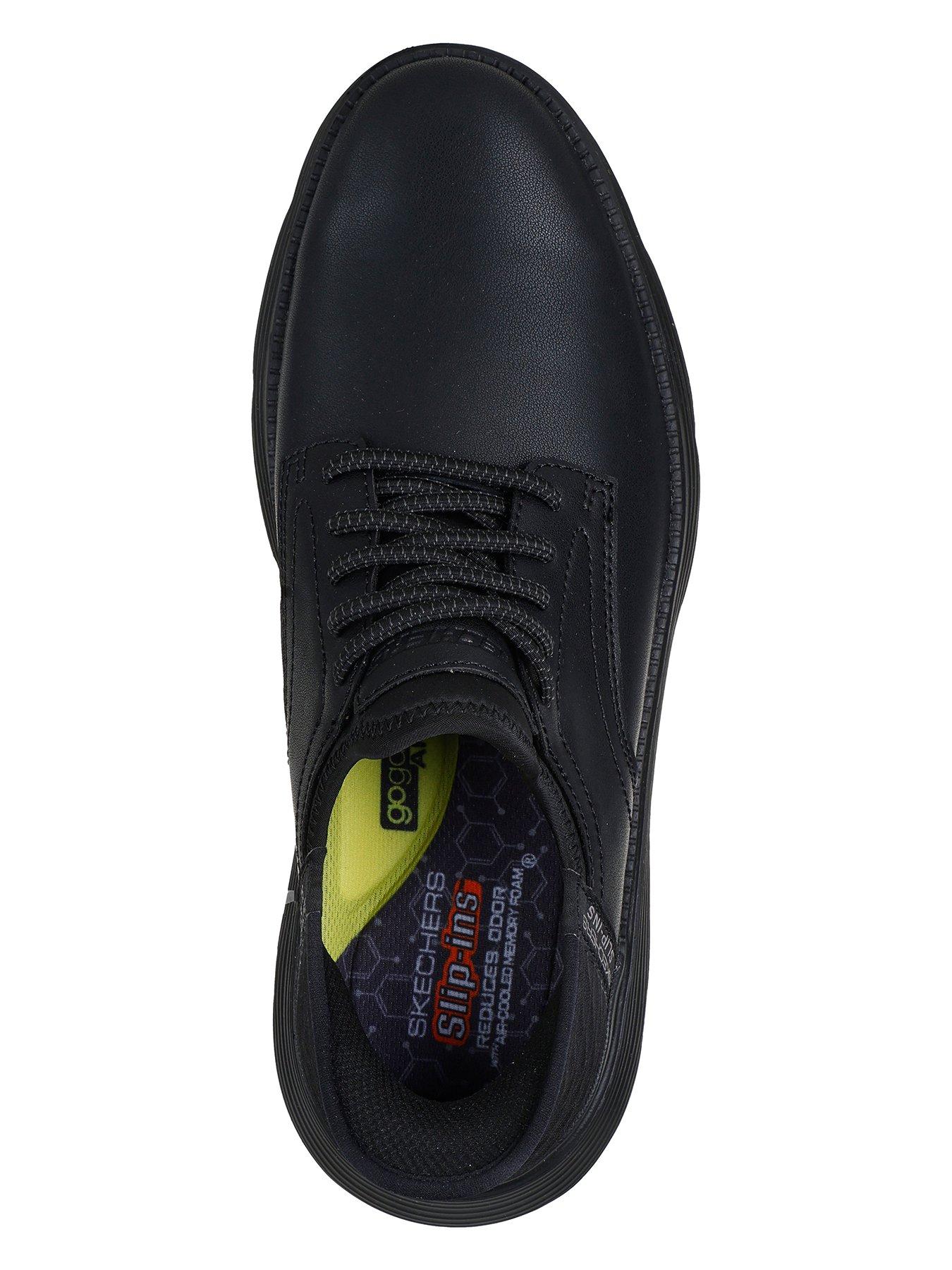  image of skechers-garza-wide-fit-plain-toe-bungee-lace-casual-slip-on-shoes--black