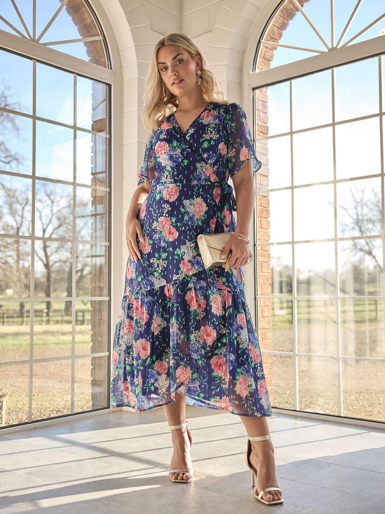 undefined Curve Floral Metallic Wrap Dress