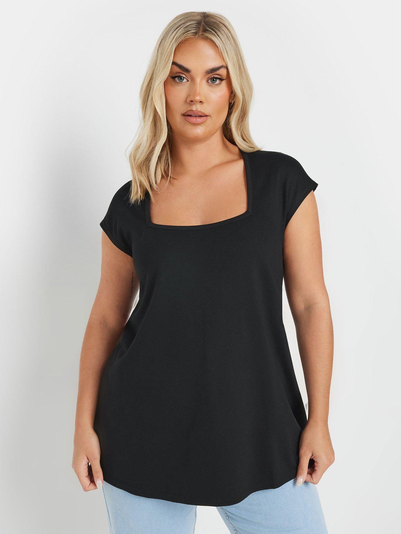 Image 1 of 4 of Yours Curve Cap Sleeve T-Shirt - Black