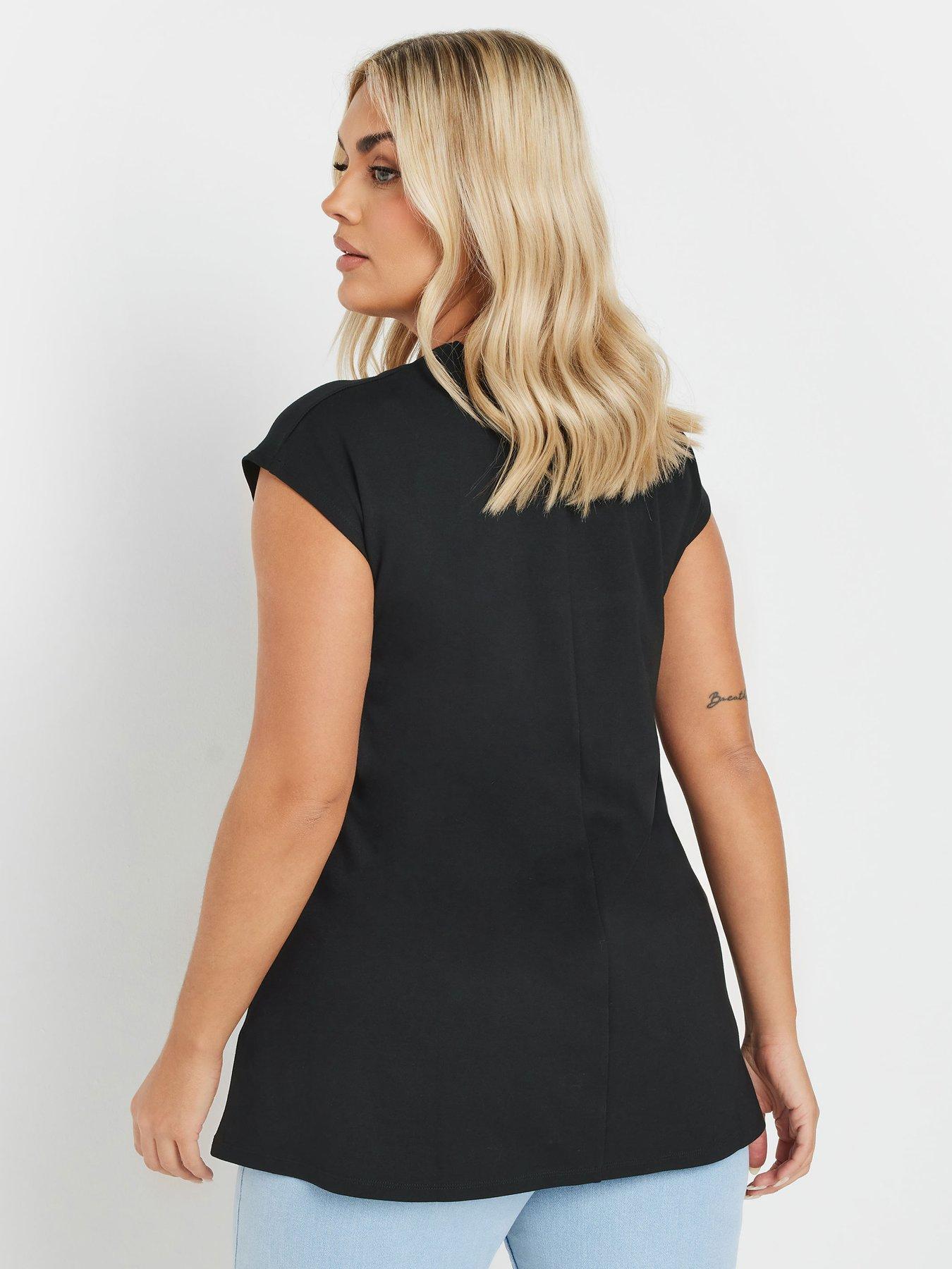 Image 2 of 4 of Yours Curve Cap Sleeve T-Shirt - Black