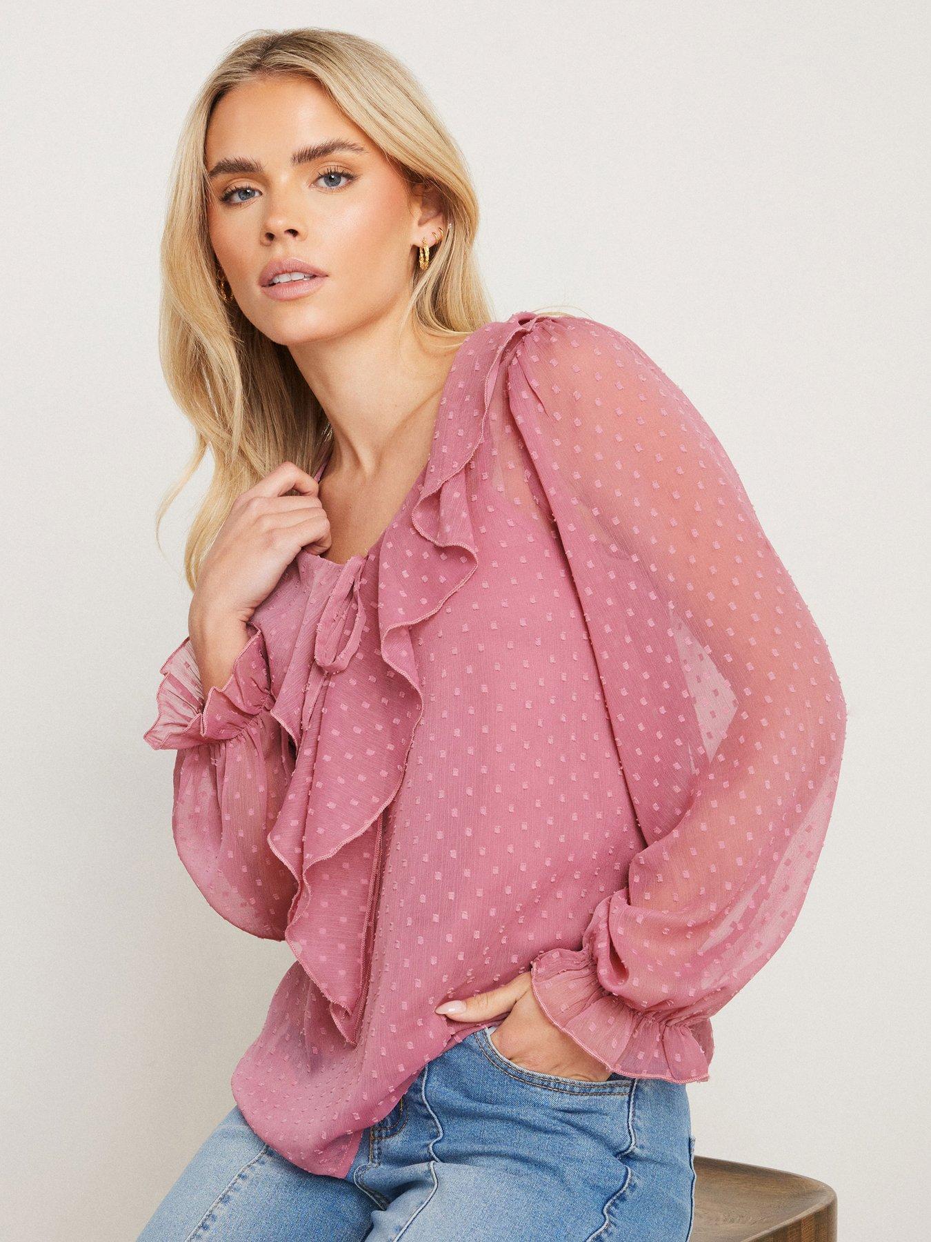 pixiegirl-petite-dobby-frill-long-sleeve-blouse-pink